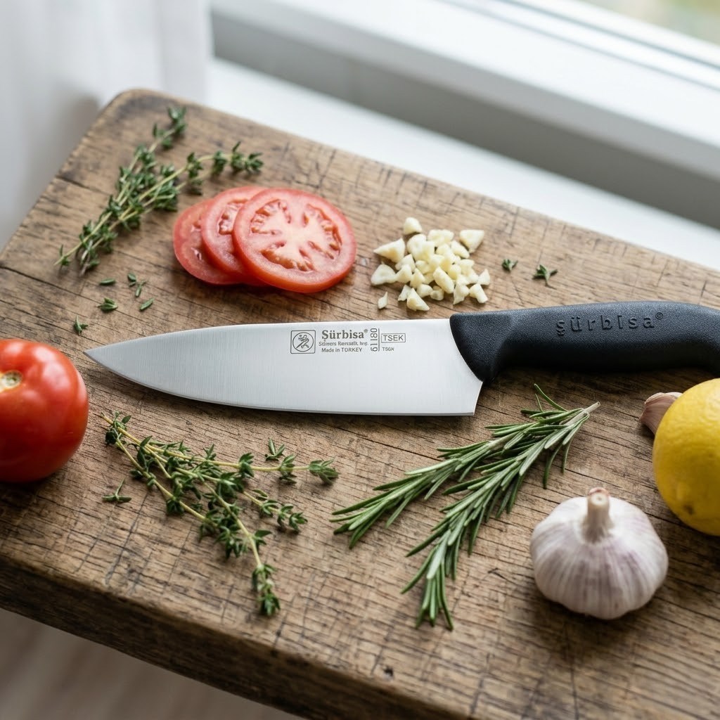Sürbisa 61180 Şef Aşçı Bıçağı Sürmene Bıçağı Paslanmaz Çelik Profesyonel Et Kesim Doğrama İçin 34 Cm 