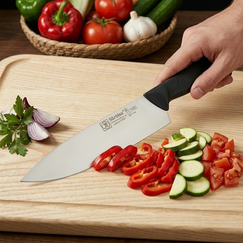 Sürbisa 61180 Şef Aşçı Bıçağı Sürmene Bıçağı Paslanmaz Çelik Profesyonel Et Kesim Doğrama İçin 34 Cm 