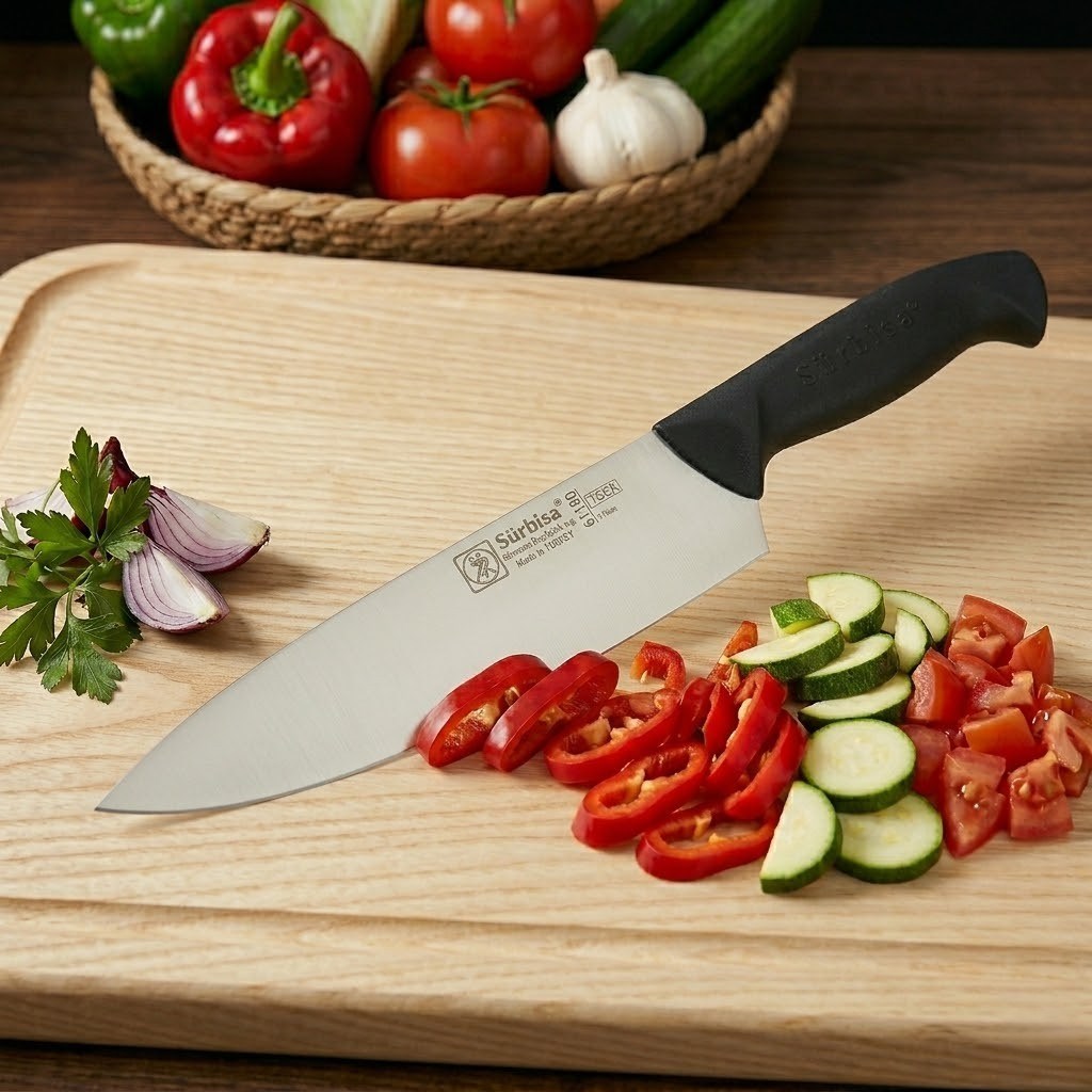 Sürbisa 61180 Şef Aşçı Bıçağı Sürmene Bıçağı Paslanmaz Çelik Profesyonel Et Kesim Doğrama İçin 34 Cm 