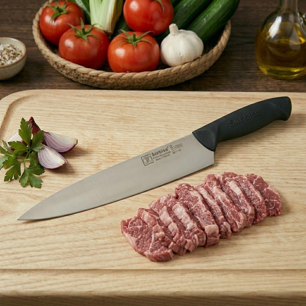 Sürbisa 61180 Şef Aşçı Bıçağı Sürmene Bıçağı Paslanmaz Çelik Profesyonel Et Kesim Doğrama İçin 34 Cm 