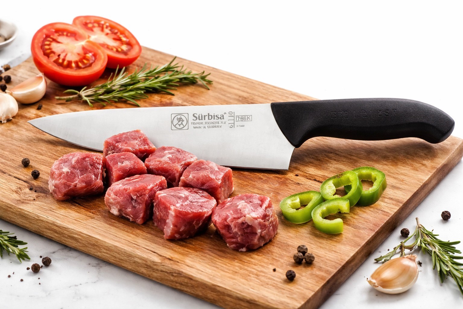 Sürbisa 61180 Şef Aşçı Bıçağı Sürmene Bıçağı Paslanmaz Çelik Profesyonel Et Kesim Doğrama İçin 34 Cm 