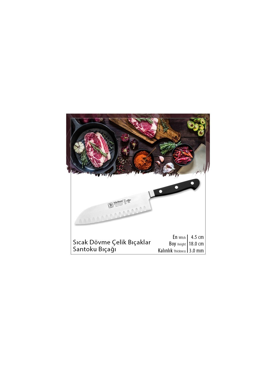 Sürbisa 61950 Sıcak Dövme Oluklu Santoku Şef Aşçı Sürmene Bıçağı 18 Cm 