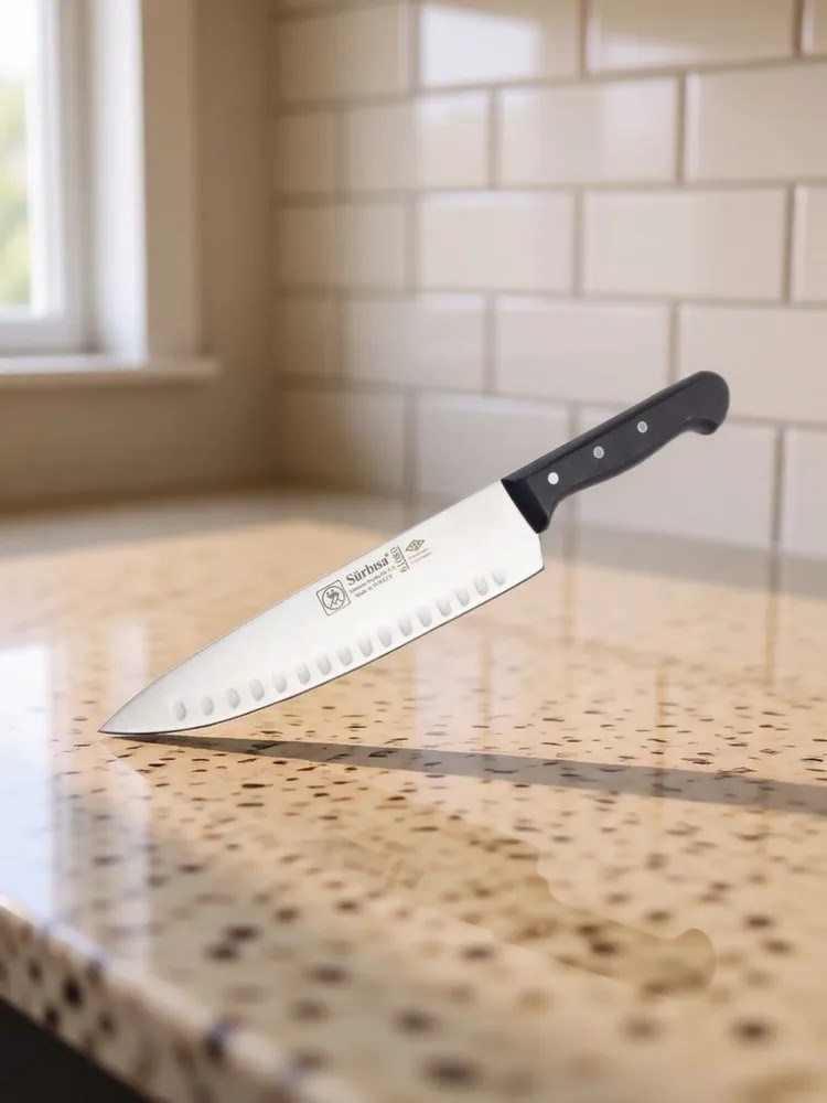 Sürbisa Sürmene 61080 Profesyonel Oluklu Şef Bıçağı 33 cm Paslanmaz Çelik Pimli Saplı Aşçı Bıçağı 