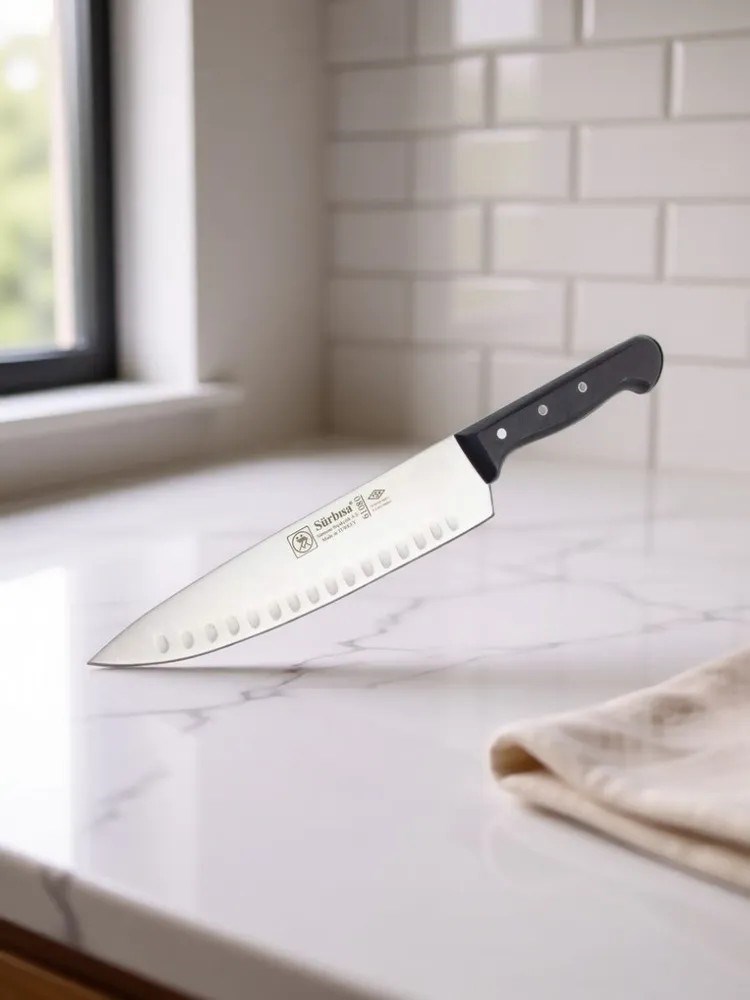 Sürbisa Sürmene 61080 Profesyonel Oluklu Şef Bıçağı 33 cm Paslanmaz Çelik Pimli Saplı Aşçı Bıçağı 