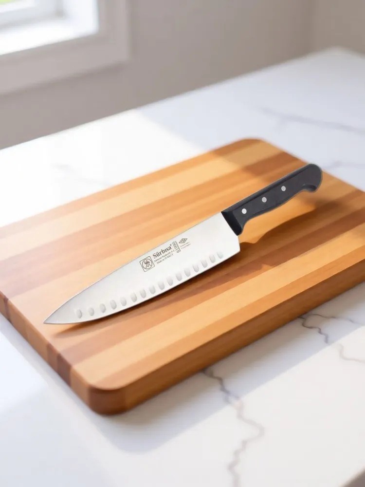 Sürbisa Sürmene 61090 Profesyonel Oluklu Şef Bıçağı 36 cm Paslanmaz Çelik Pimli Saplı Aşçı Bıçağı 