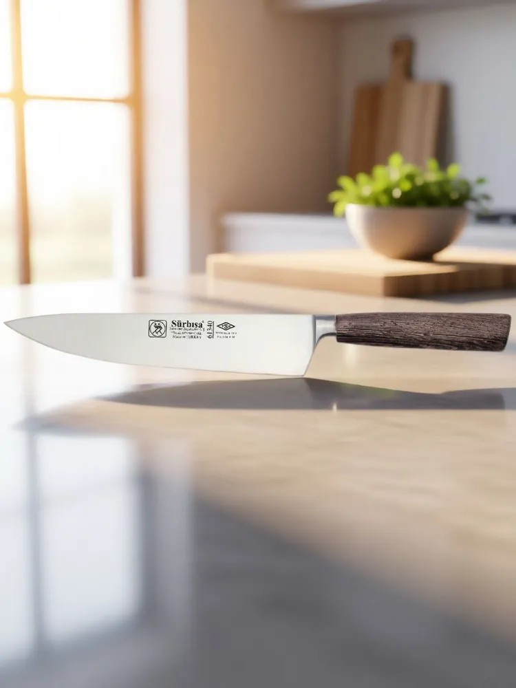 Sürbisa Sürmene 61340 Sıcak Dövme Şef Bıçağı Zeytin Saplı Ahşap 22,5 Cm 