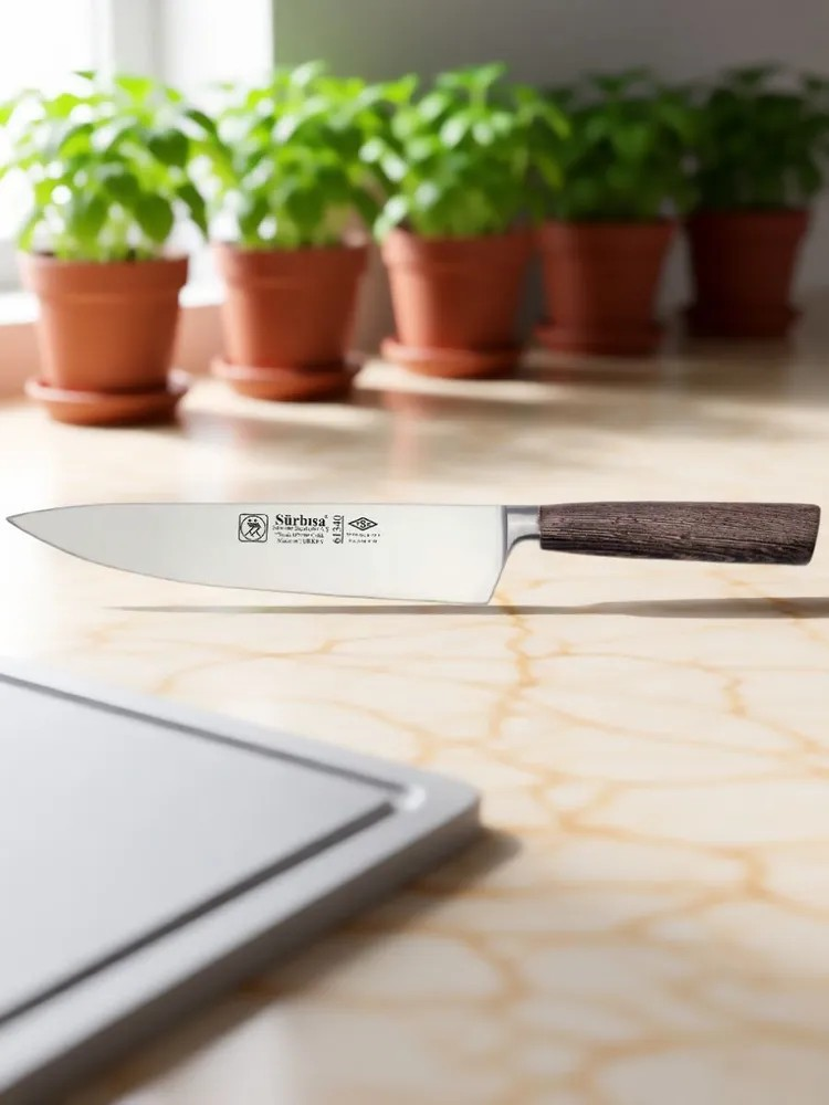 Sürbisa Sürmene 61340 Sıcak Dövme Şef Bıçağı Zeytin Saplı Ahşap 22,5 Cm 