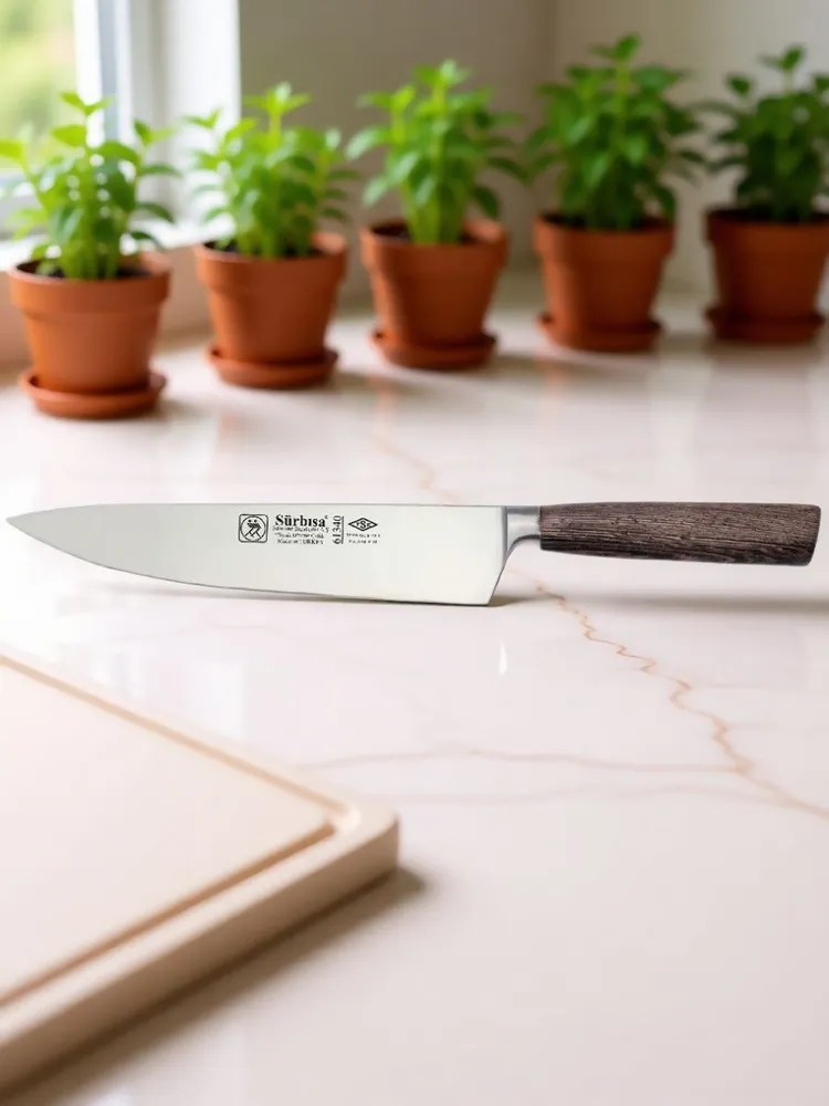Sürbisa Sürmene 61340 Sıcak Dövme Şef Bıçağı Zeytin Saplı Ahşap 22,5 Cm 