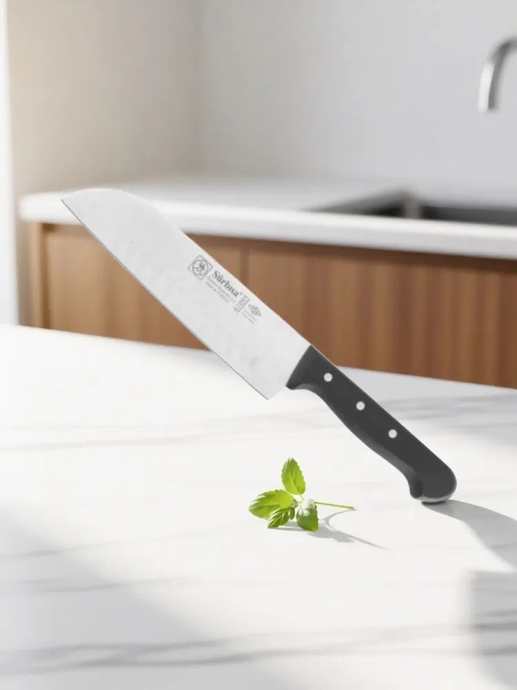 Sürmene Şef Aşçı Bıçağı Profesyonel Oluklu Santoku Bıçağı 31 cm Pimli Sap Sürbisa 61095 