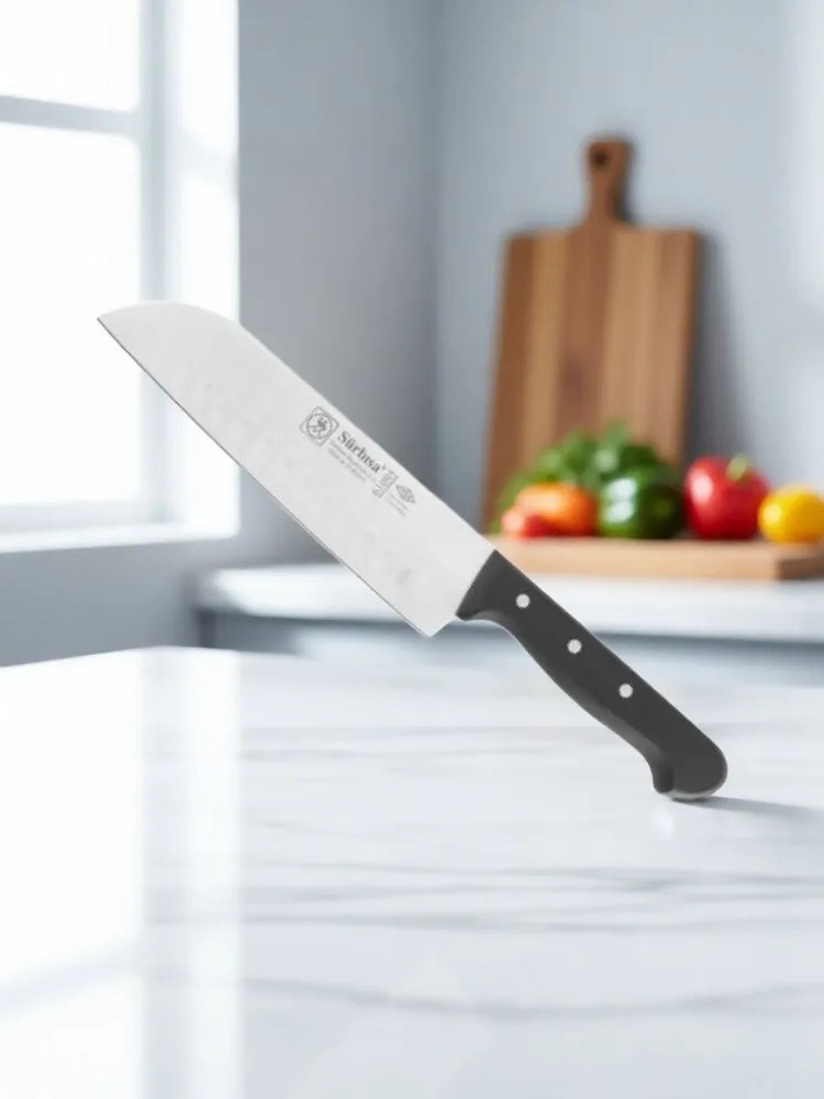 Sürmene Şef Aşçı Bıçağı Profesyonel Oluklu Santoku Bıçağı 31 cm Pimli Sap Sürbisa 61095 