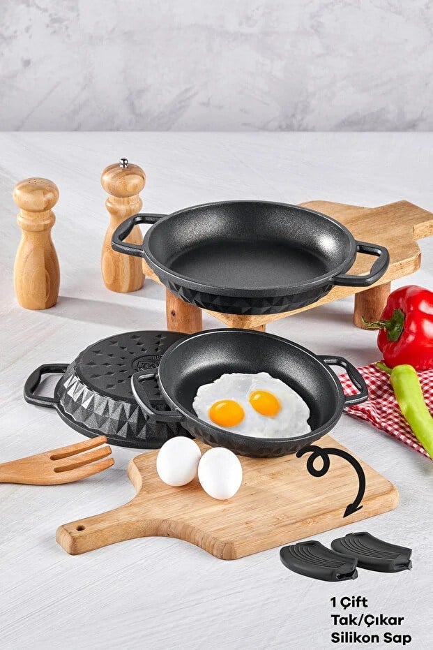 Taç Bella 3'lü Granit Döküm Sahan Seti 18 - 20 - 22 cm 