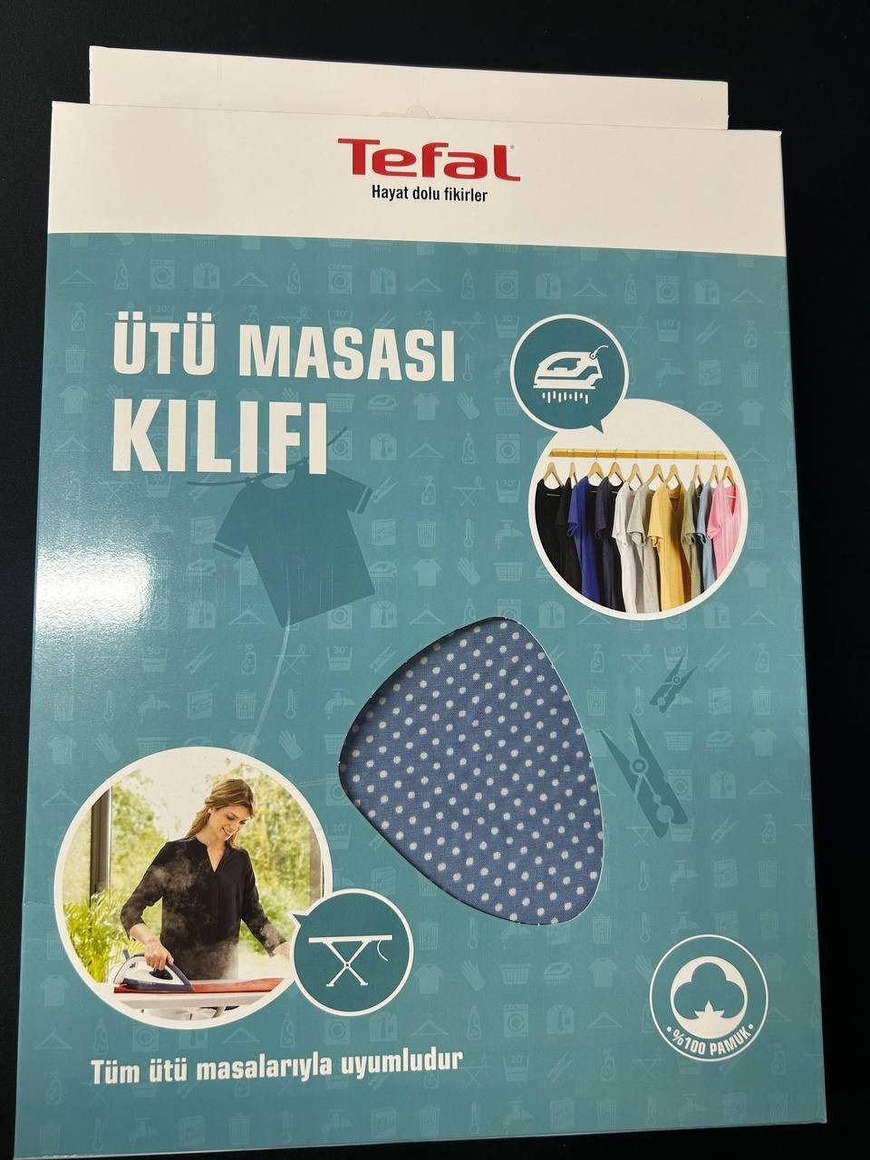 Tefal Ütü Masası Kılıfı Bezi Örtüsü Keçeli %100 Pamuk Yüksek Buhar Geçirgenliği 140x52 cm Dayanıklı Kumaş 