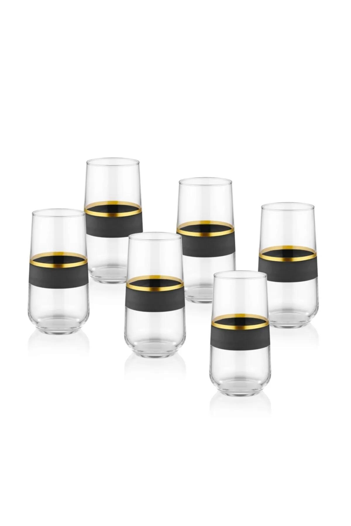The Mia Glow Su Bardağı Uzun Siyah Gold 6lı GLW0002 