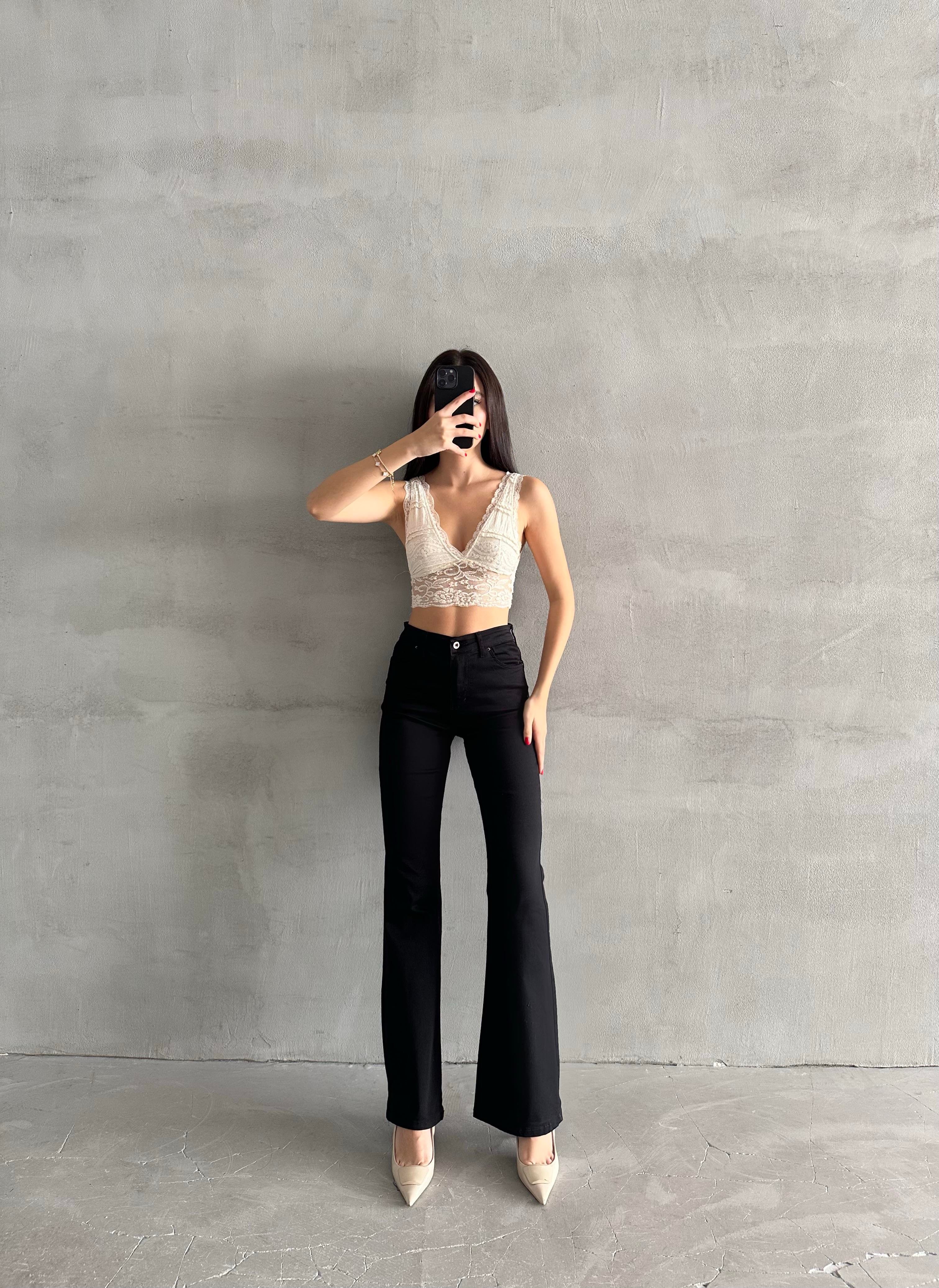 İspanyol Paça Pantolon Siyah