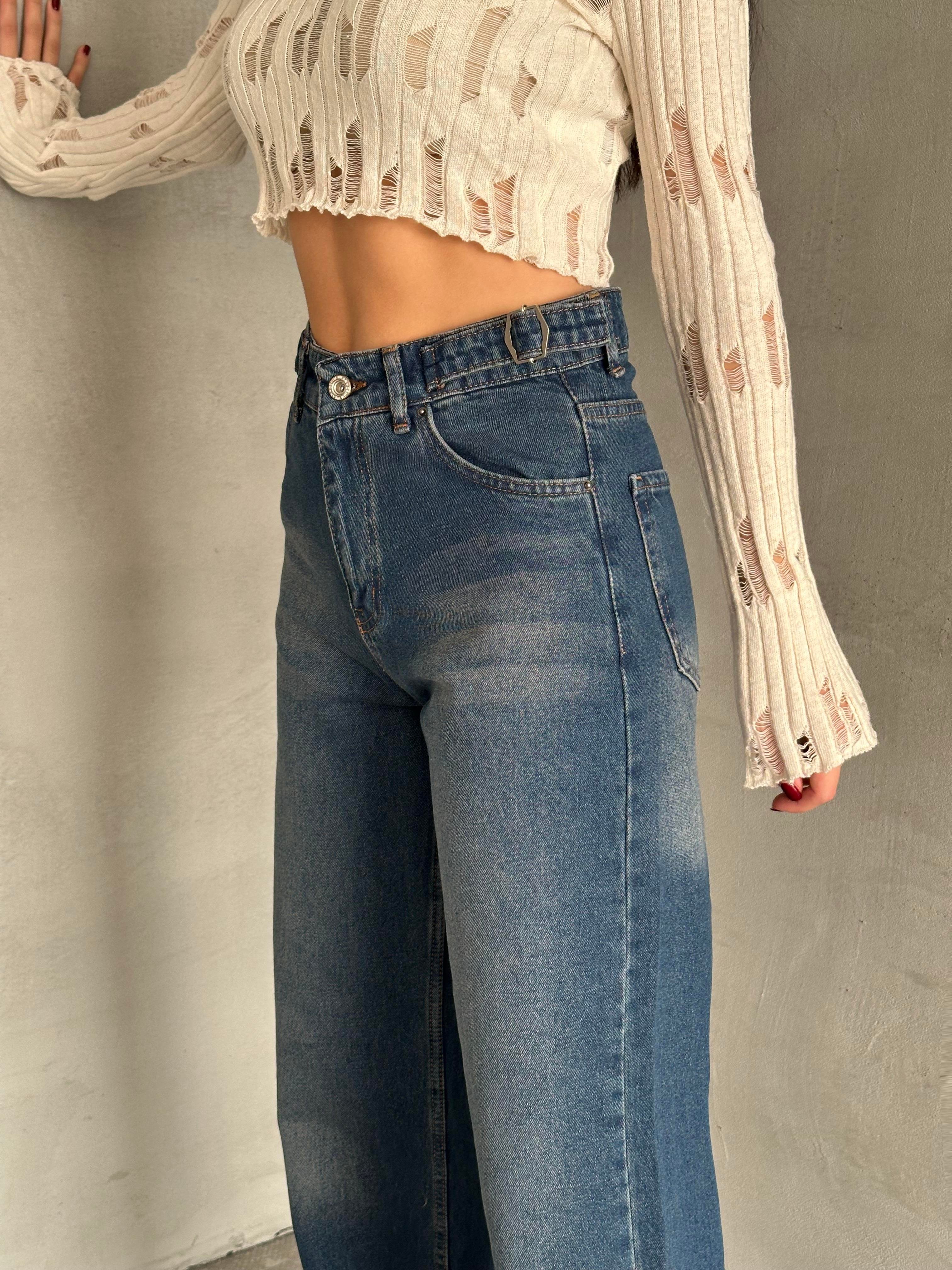 Palazzo Çift Toka Detaylı Pantolon Kahve Tint