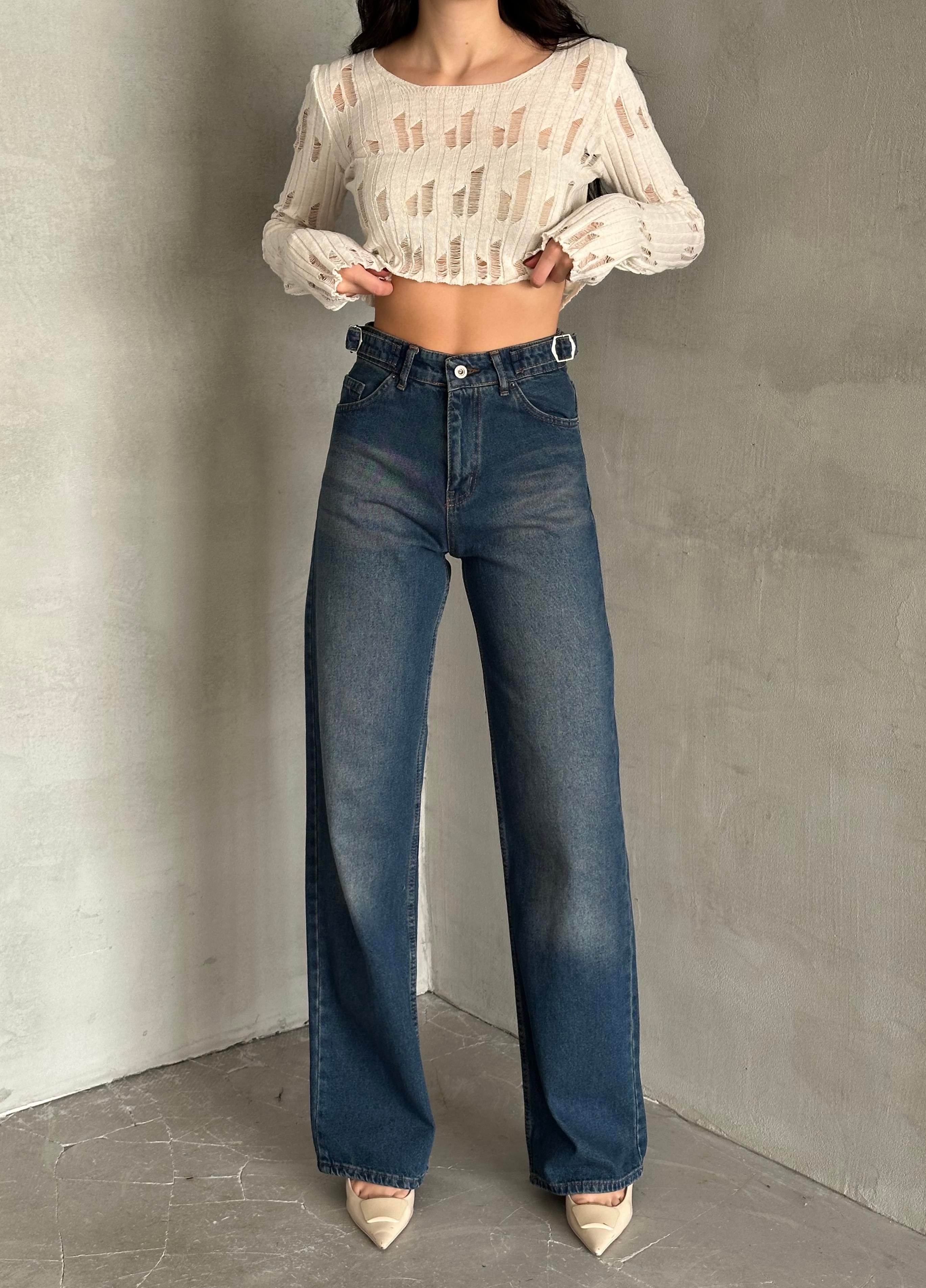 Palazzo Çift Toka Detaylı Pantolon Kahve Tint