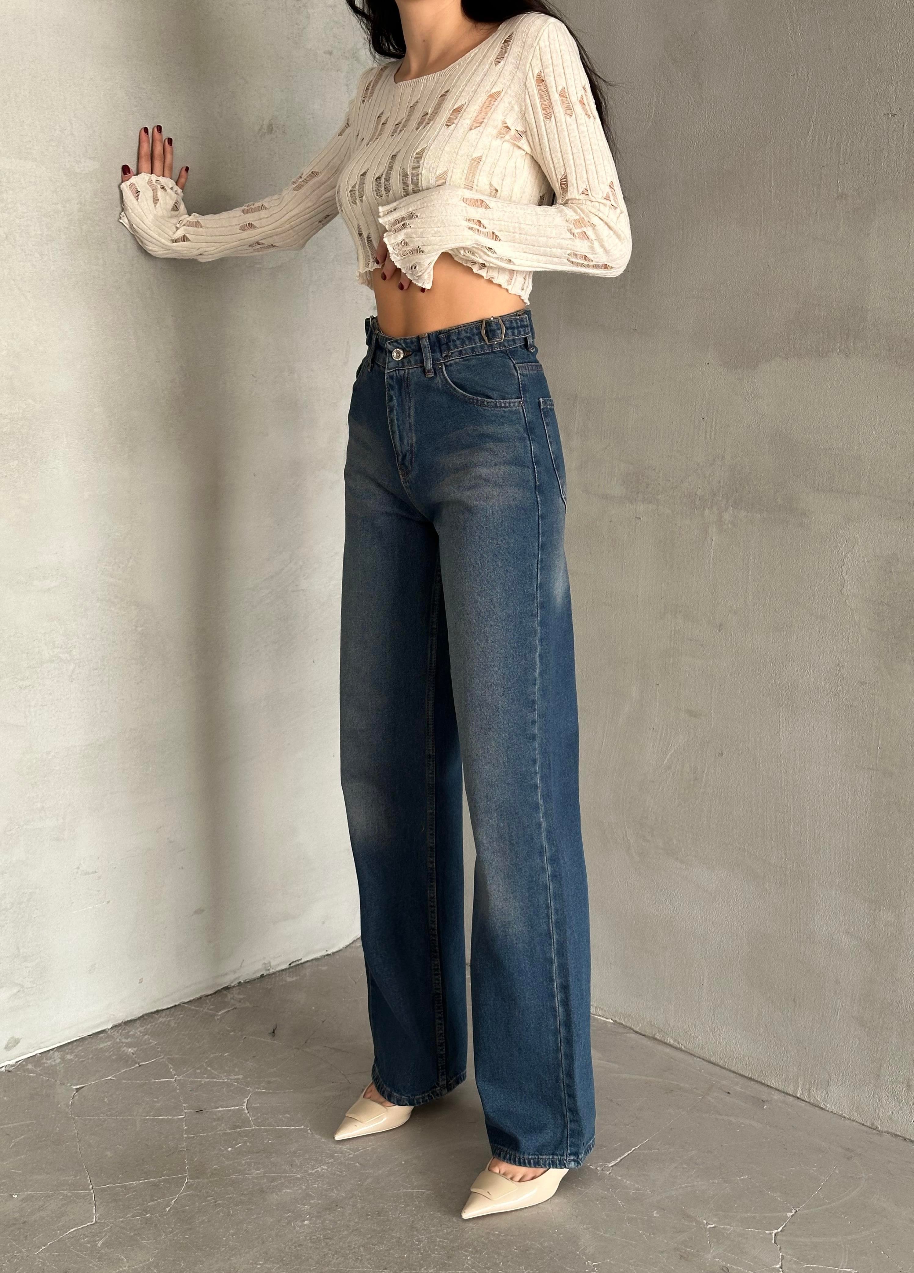 Palazzo Çift Toka Detaylı Pantolon Kahve Tint