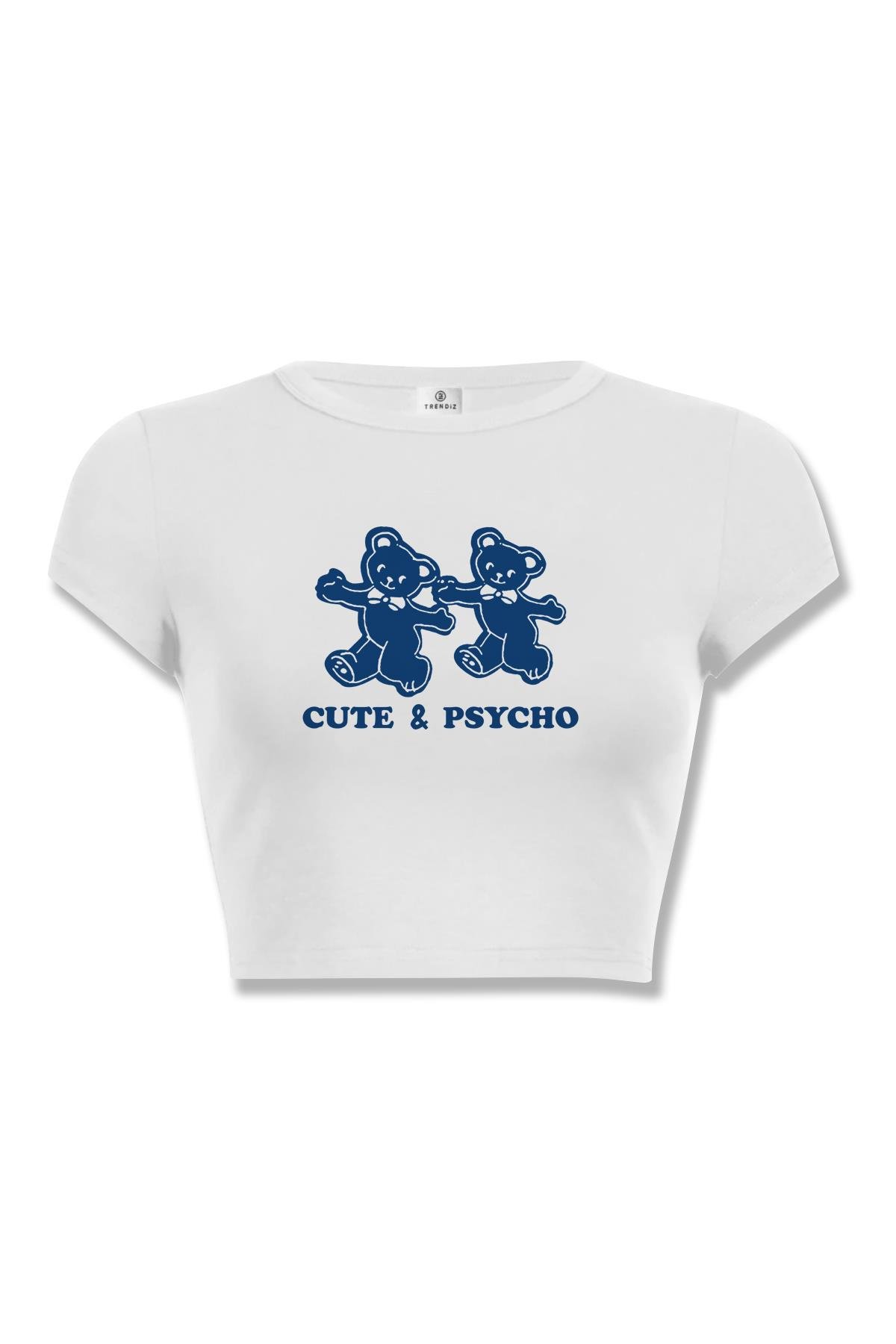 Kadın Cute & Psycho Crop Beyaz