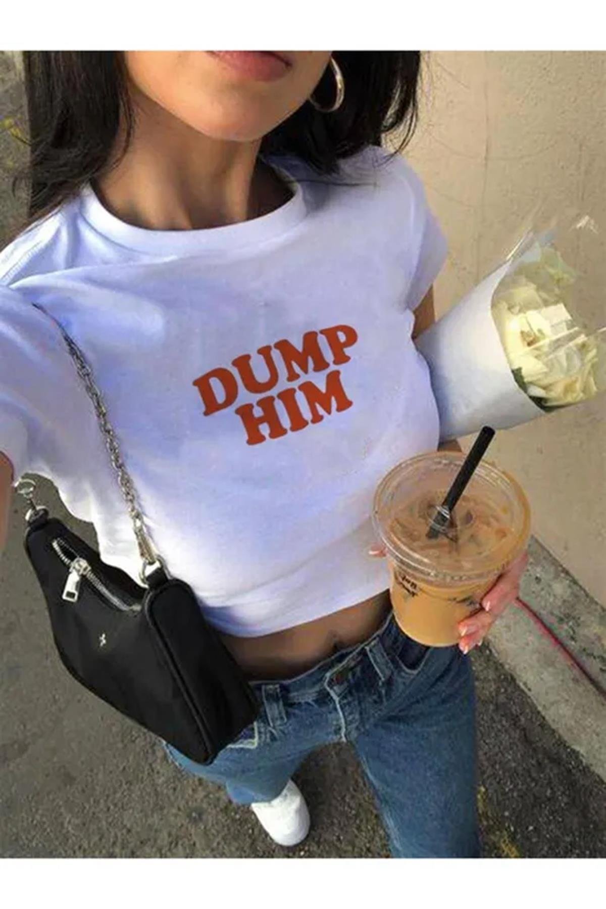 Kadın Dump Him Crop Beyaz
