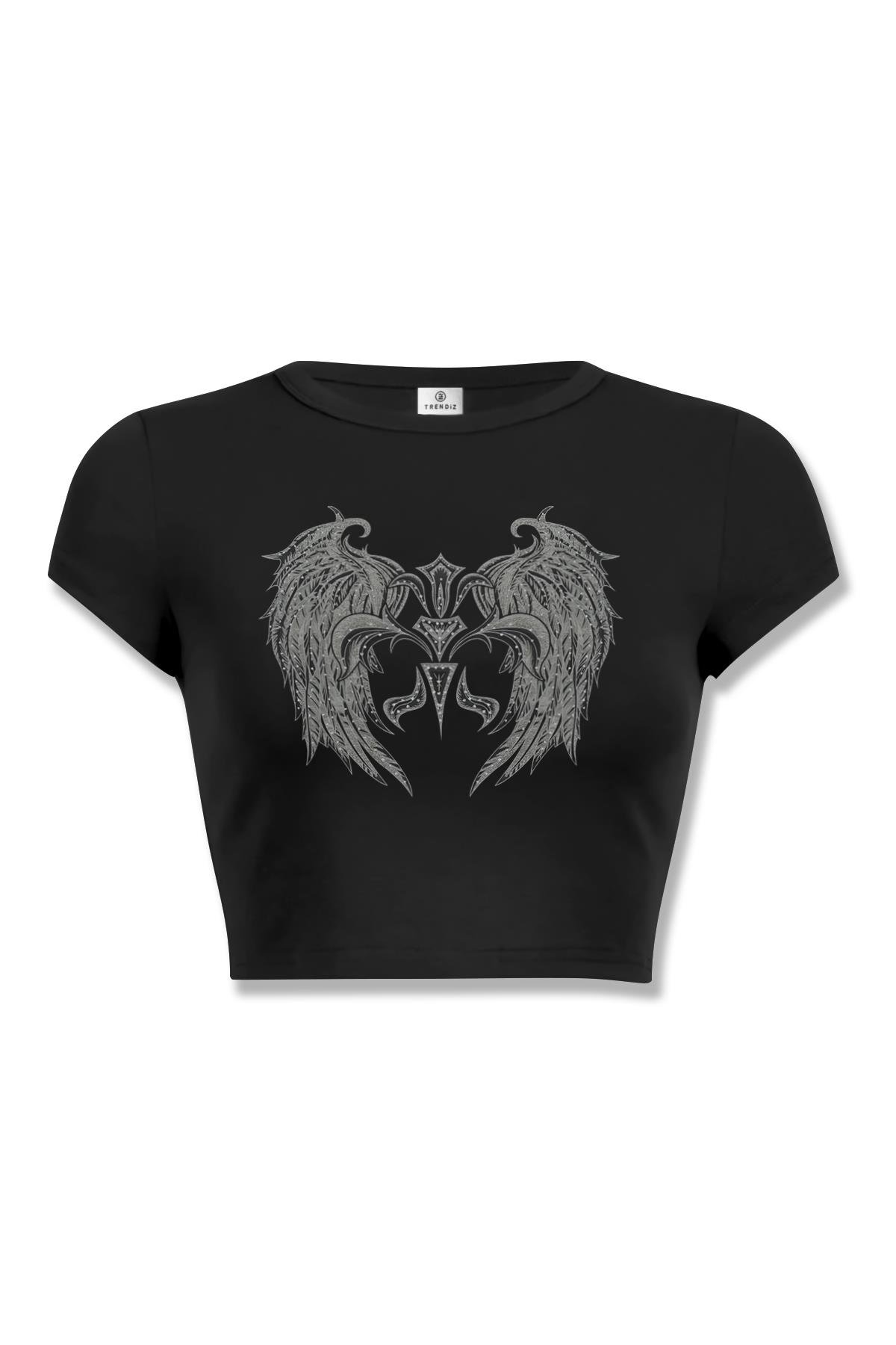 Kadın Gothic Chest Wing Crop Siyah