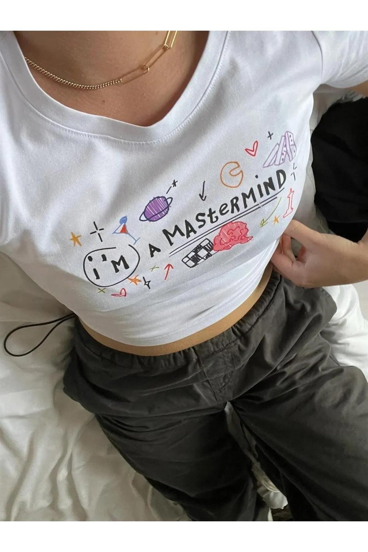Kadın I'm a Mastermind Crop Beyaz