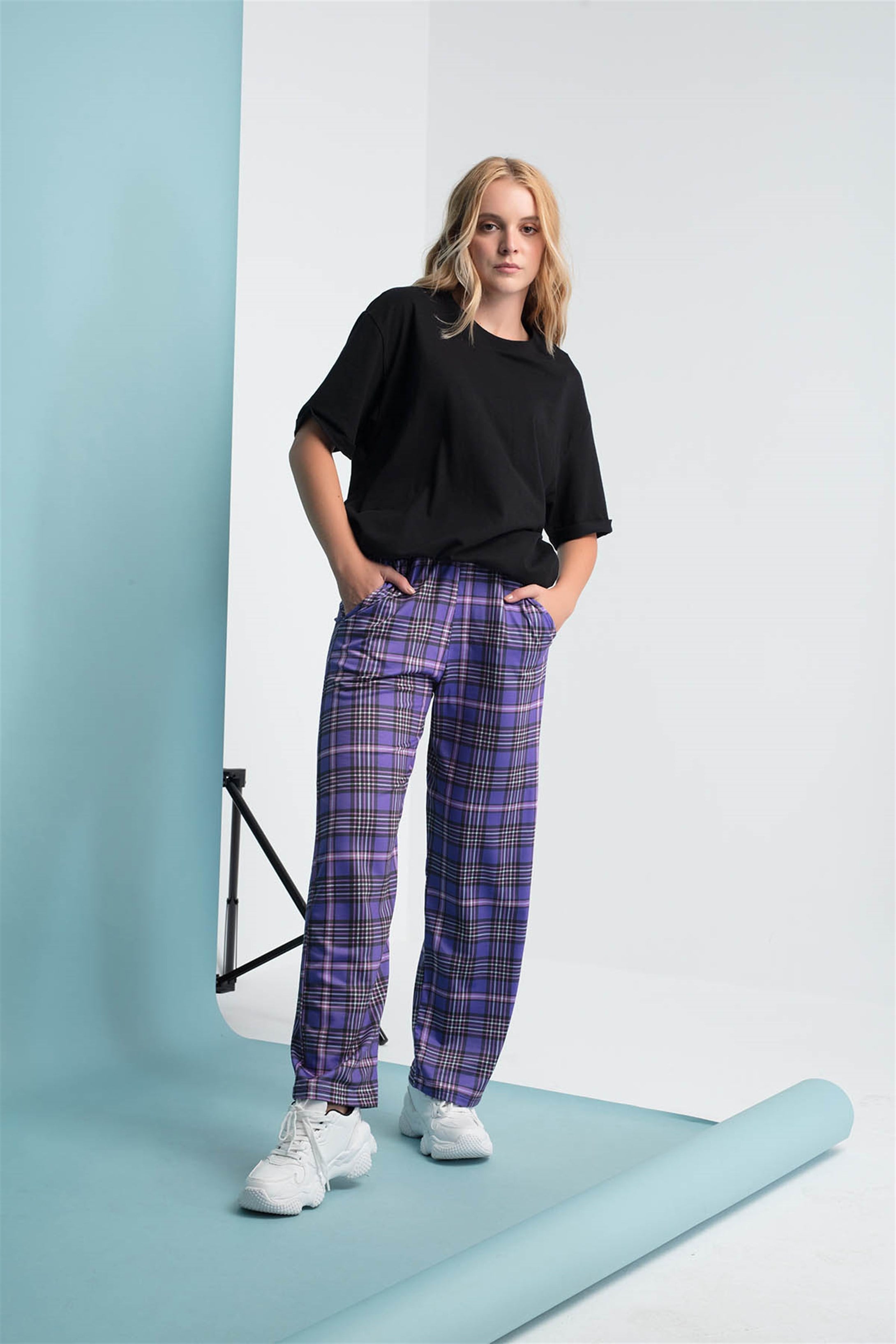 Kadın Mor Eşofman Altı %70 Pamuk %30 Polyester 111217