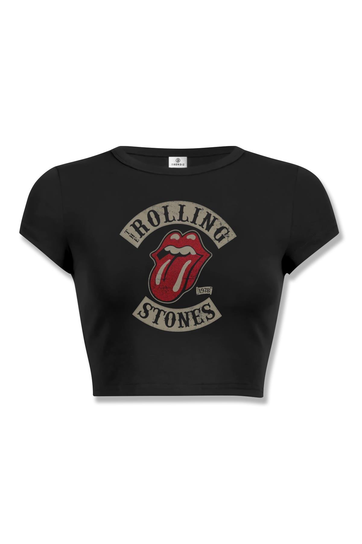 Kadın Rolling Stones Crop Siyah