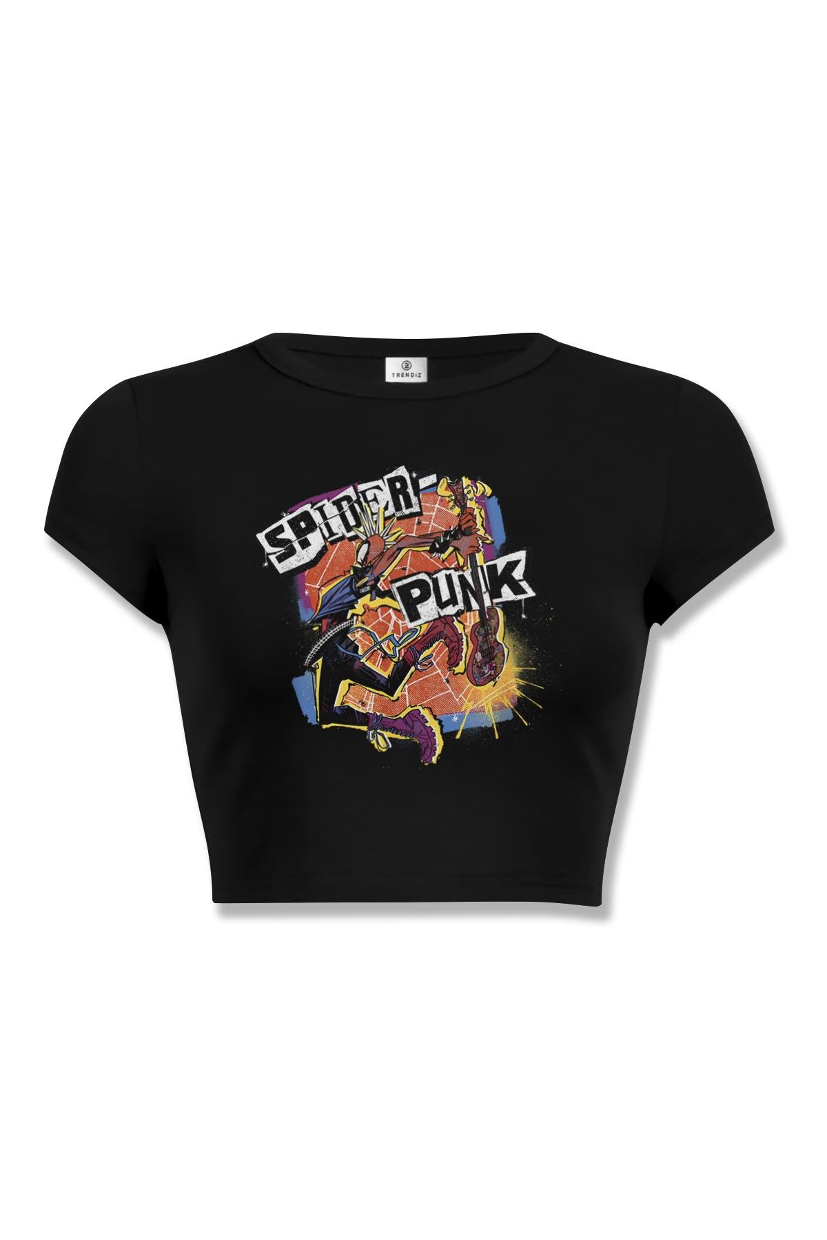 Kadın Spider Punk Crop Siyah