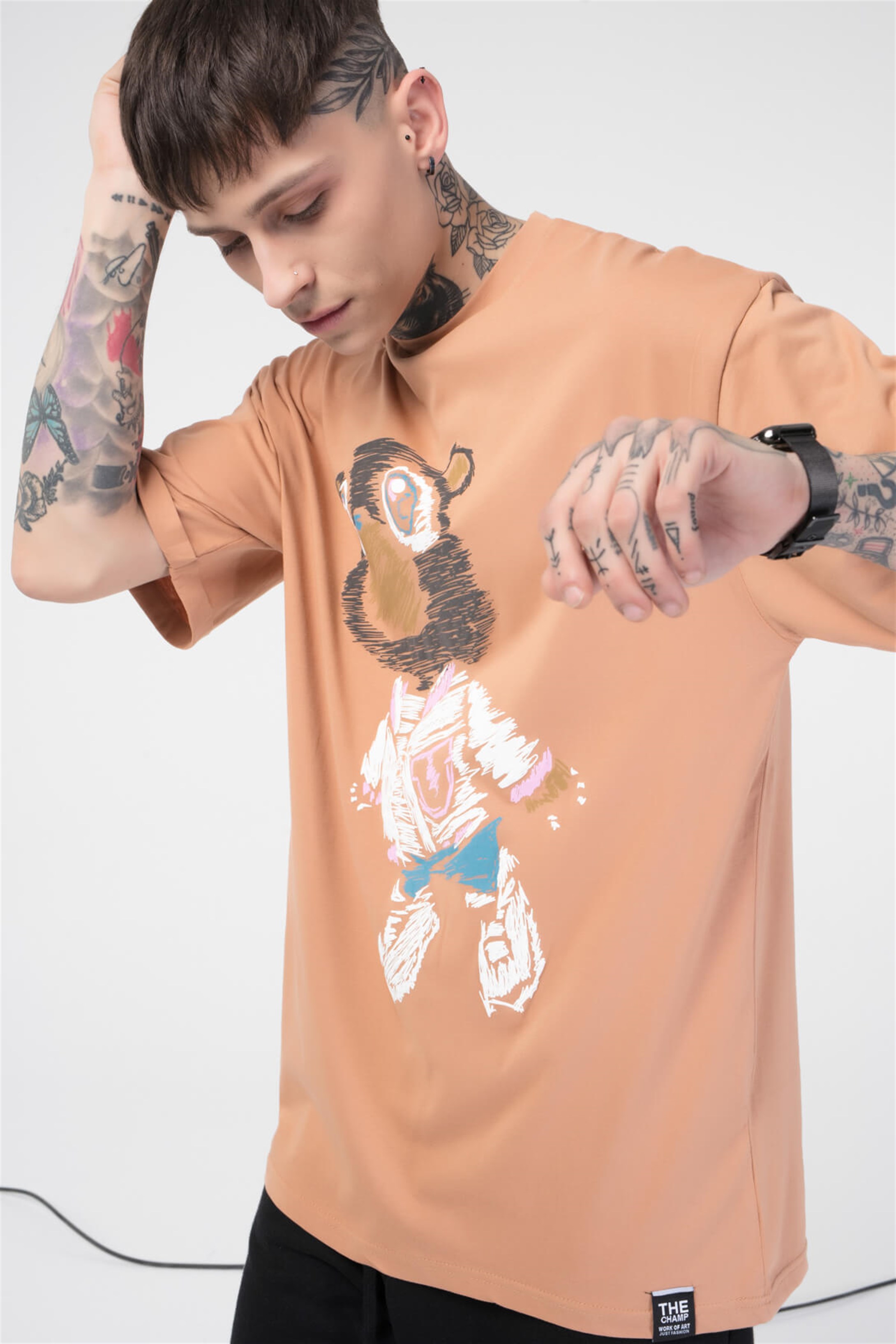 The Champ Paint Bear Unisex Tshirt Bej