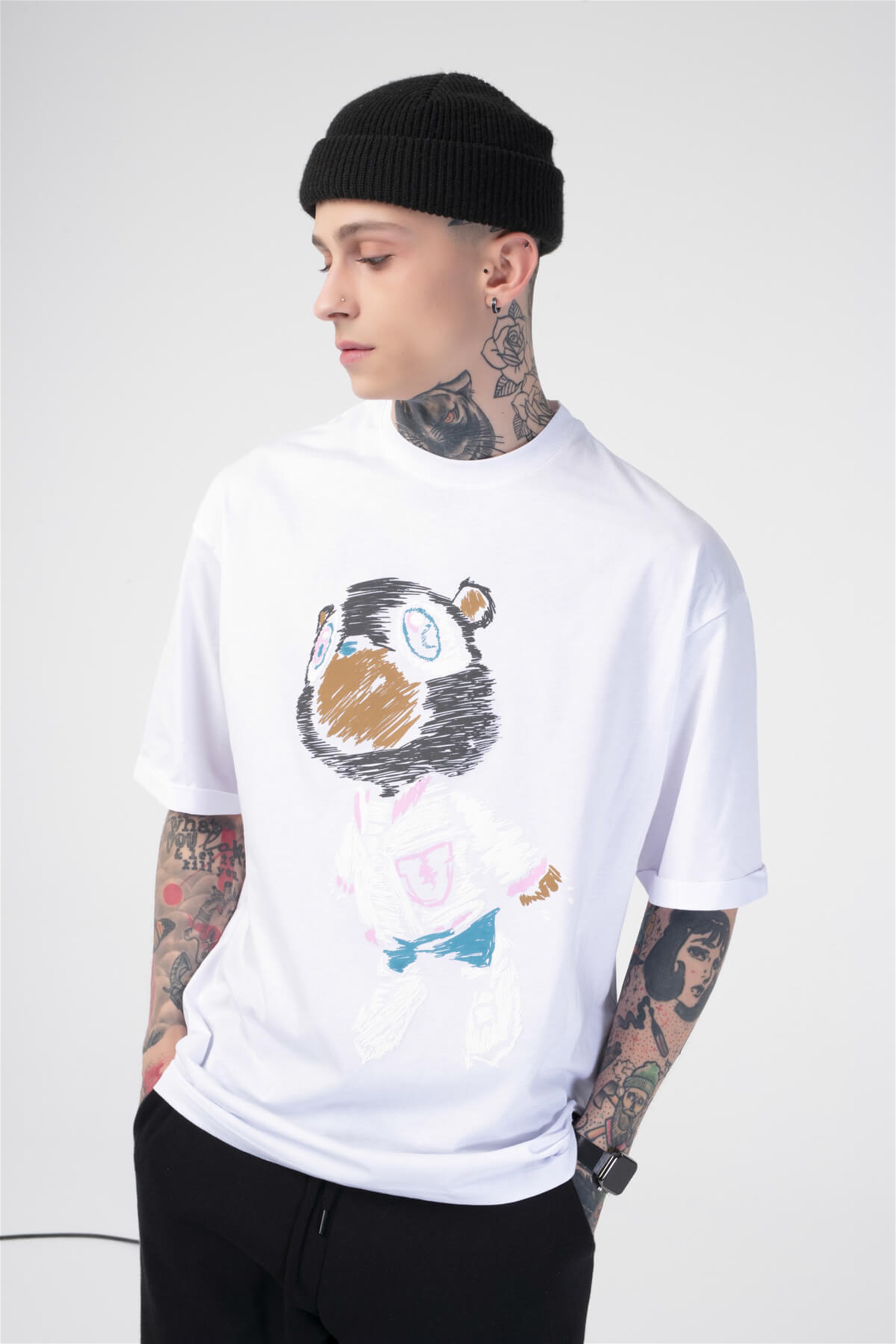 The Champ Paint Bear Unisex Tshirt Beyaz