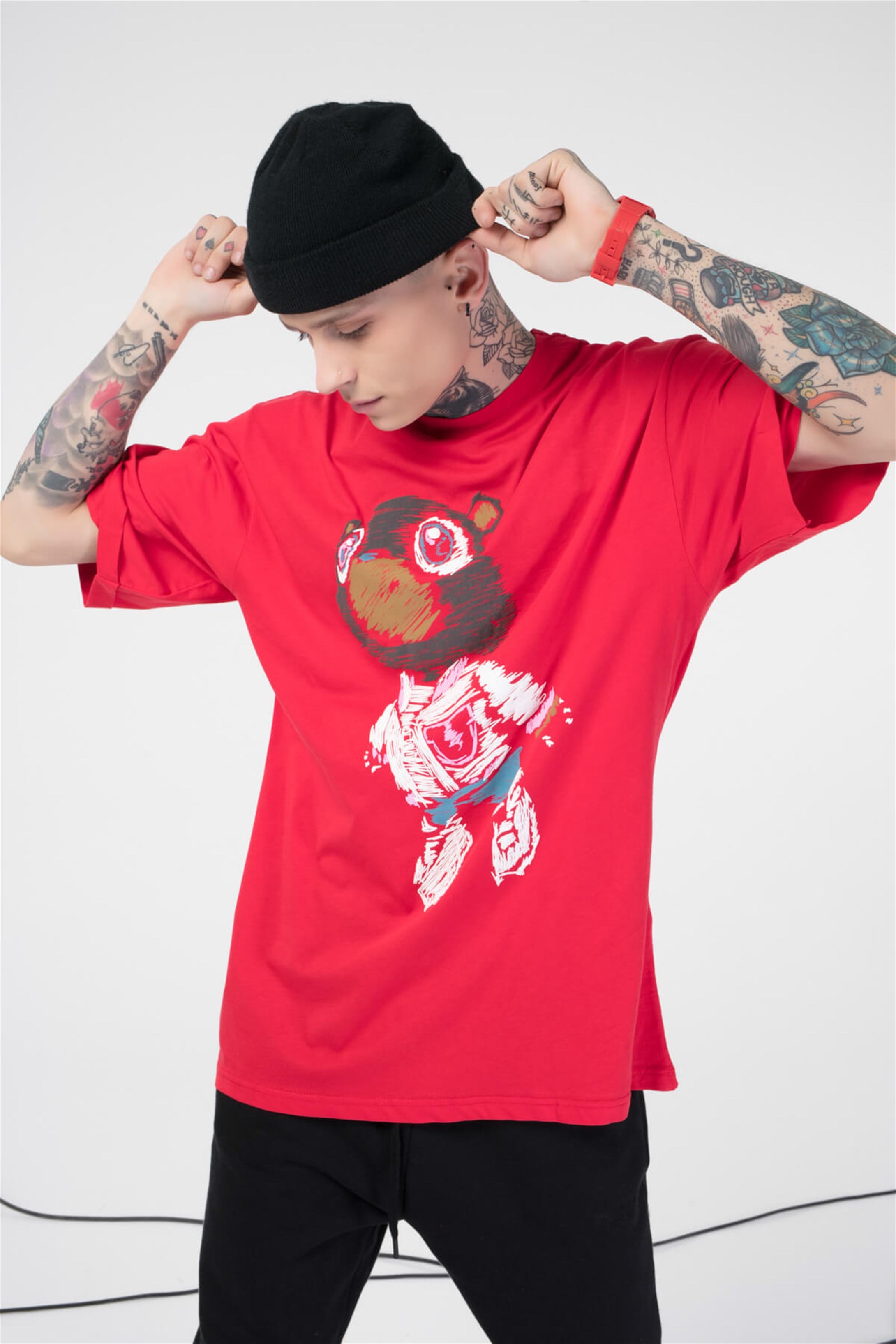 The Champ Paint Bear Unisex Tshirt Kırmızı