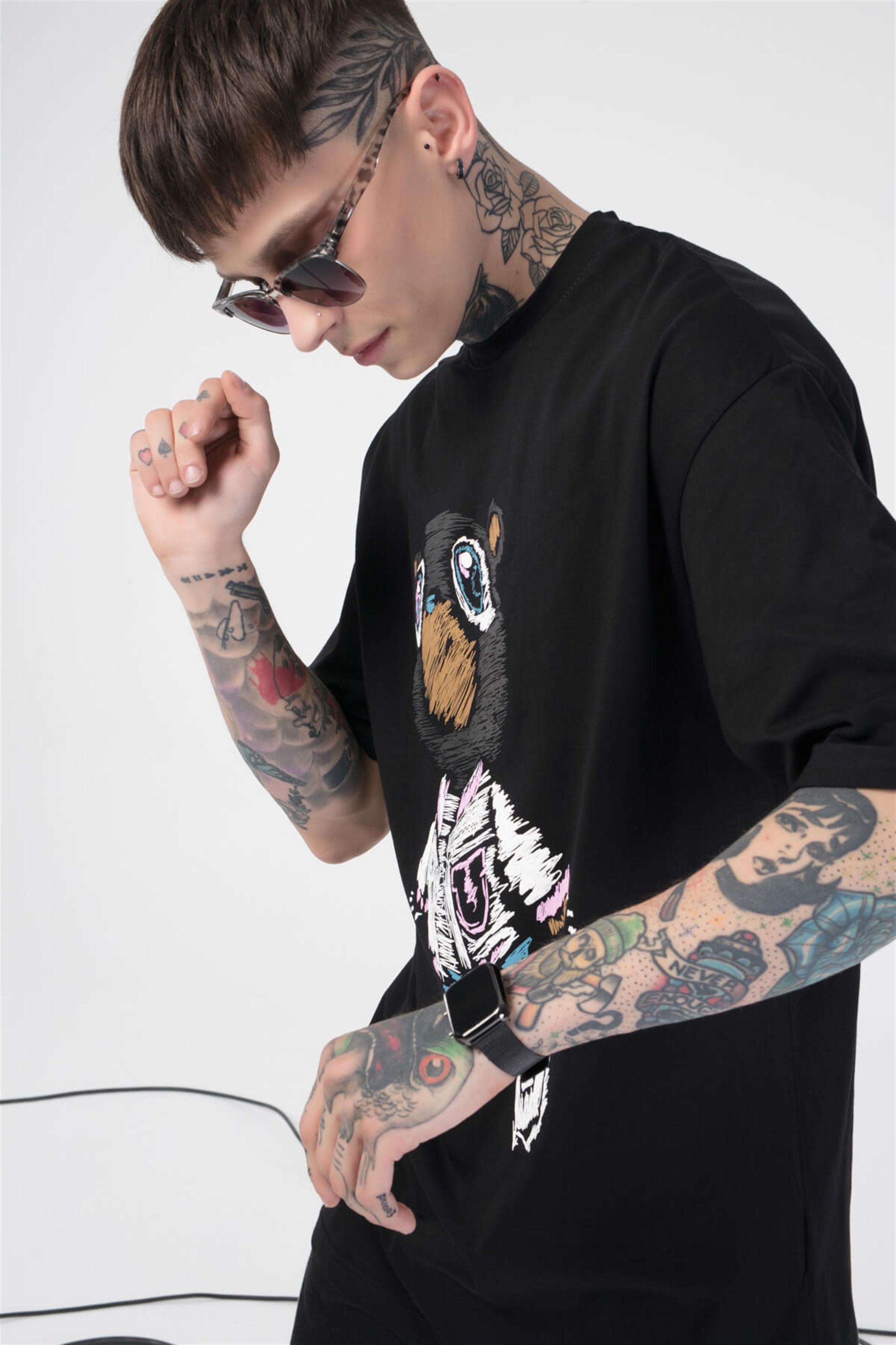 The Champ Paint Bear Unisex Tshirt Siyah