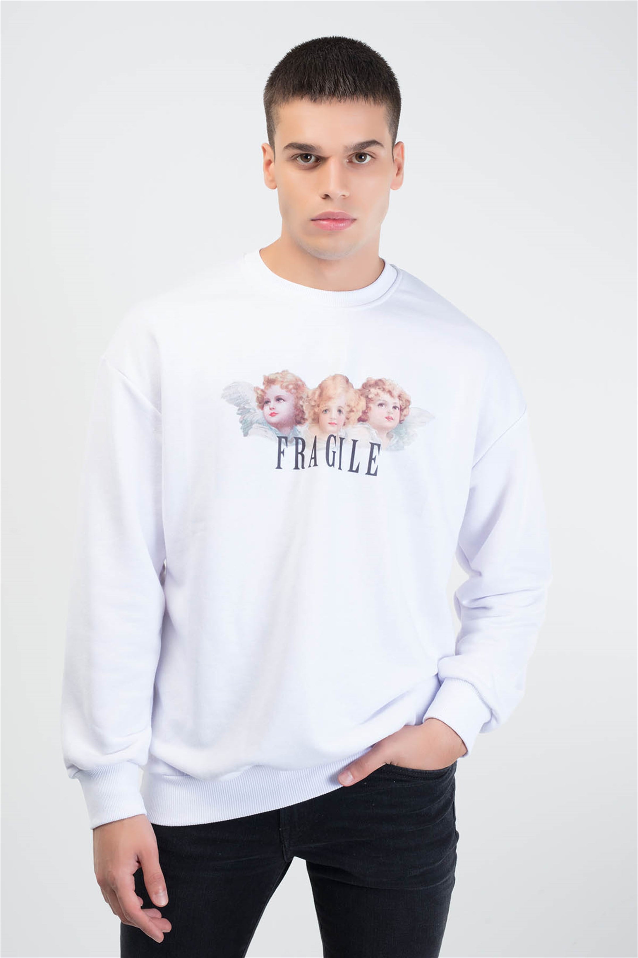 Trendiz Angel Yuvarlak Yaka Sweatshirt Beyaz 111101