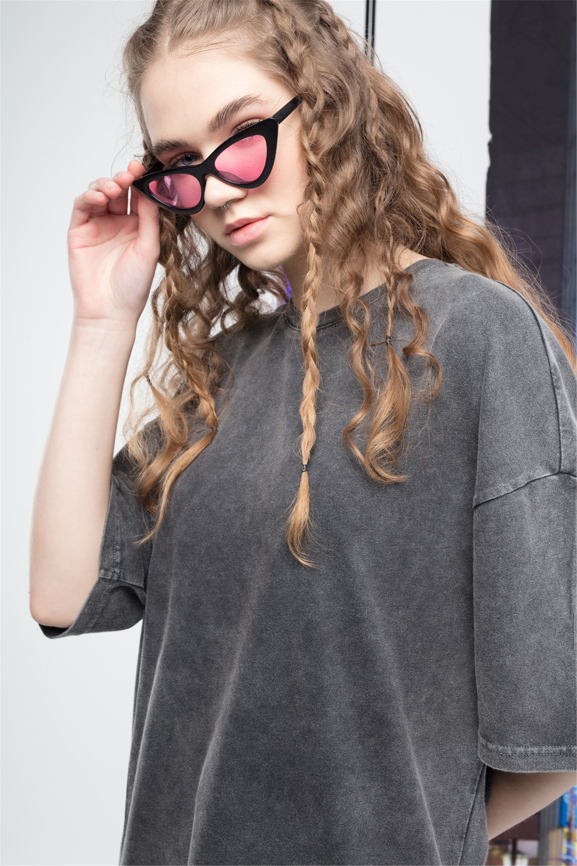 Trendiz Basic Unisex Yıkamalı Tshirt Antrasit