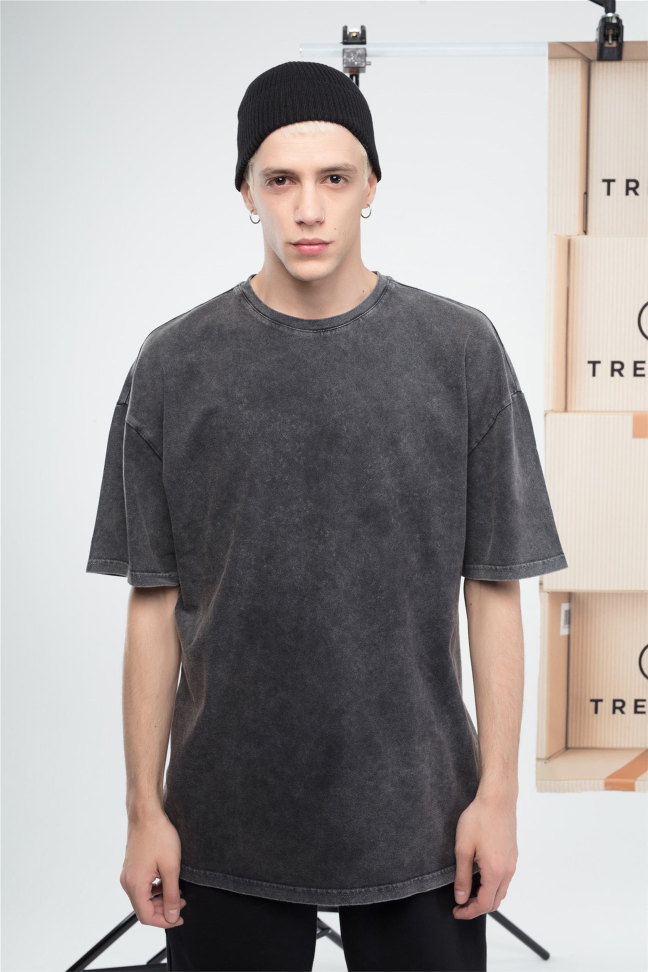 Trendiz Basic Unisex Yıkamalı Tshirt Antrasit
