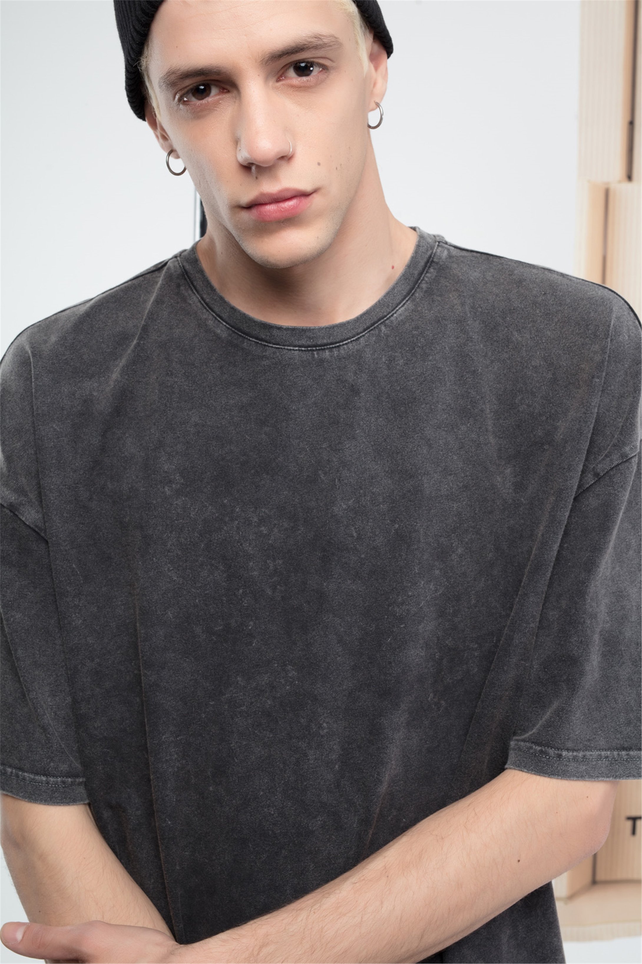 Trendiz Basic Unisex Yıkamalı Tshirt Antrasit