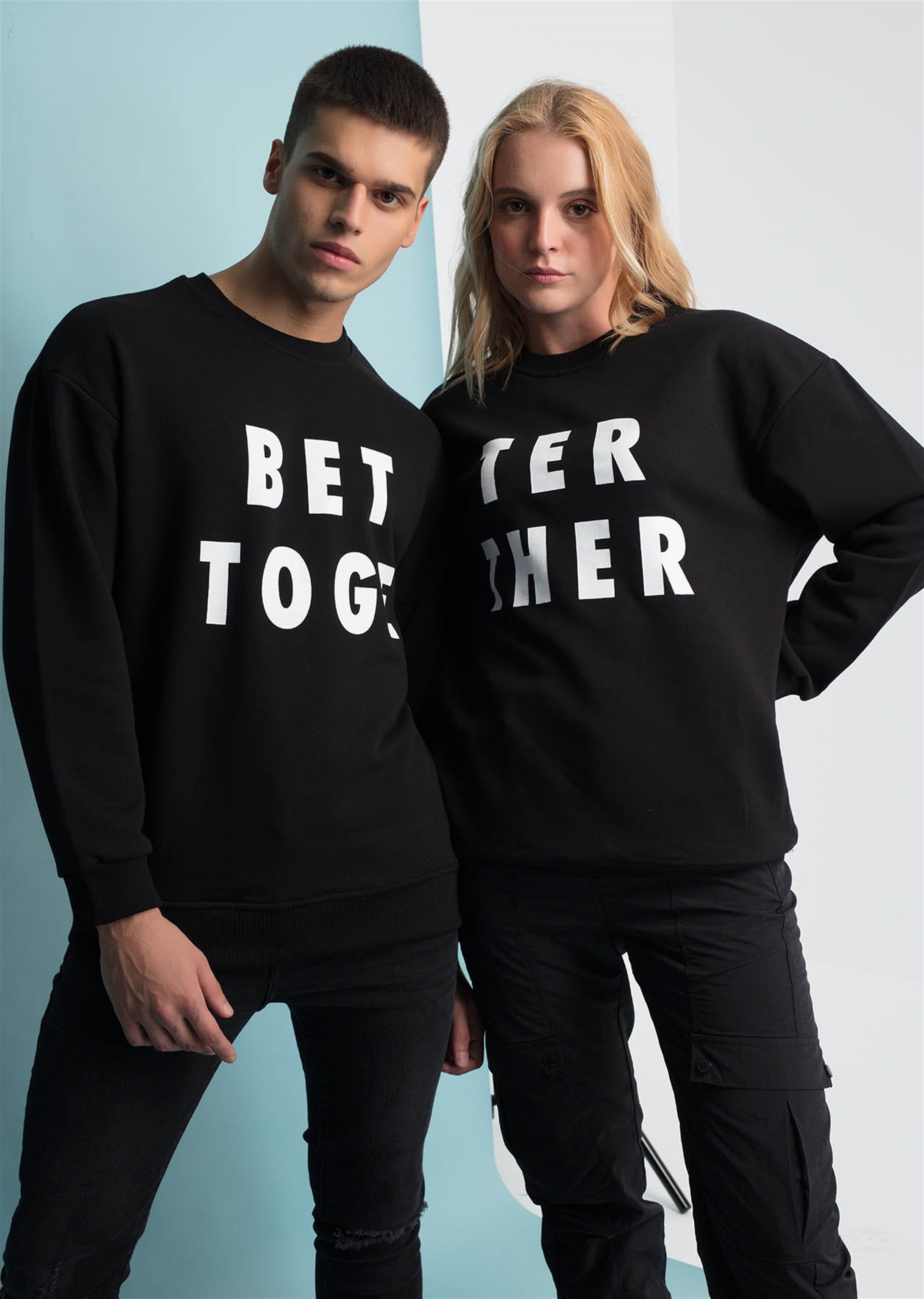 Trendiz Better Together Couple Erkek Yuvarlak Yaka Sweatshirt Siyah 121115