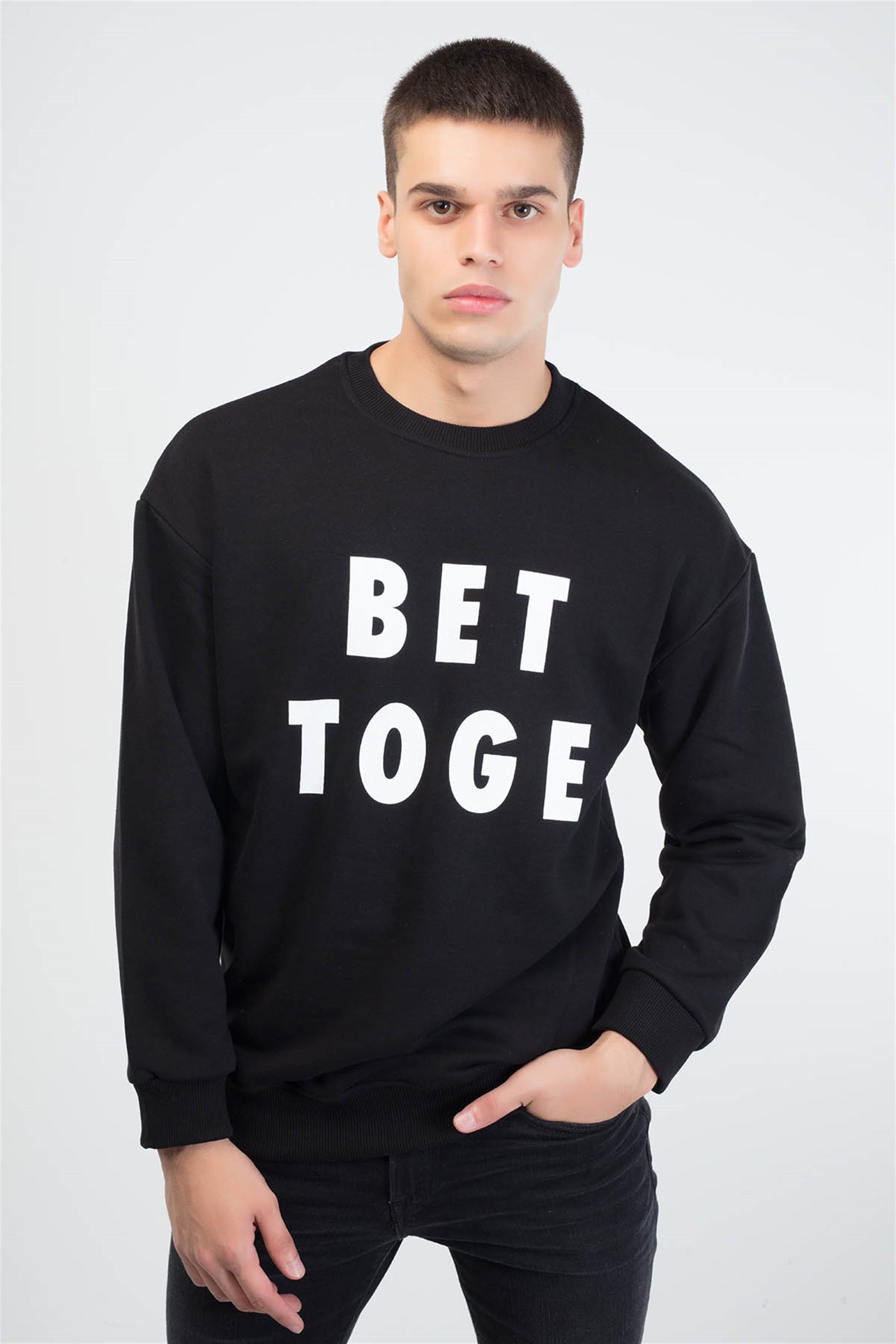 Trendiz Better Together Couple Erkek Yuvarlak Yaka Sweatshirt Siyah 121115