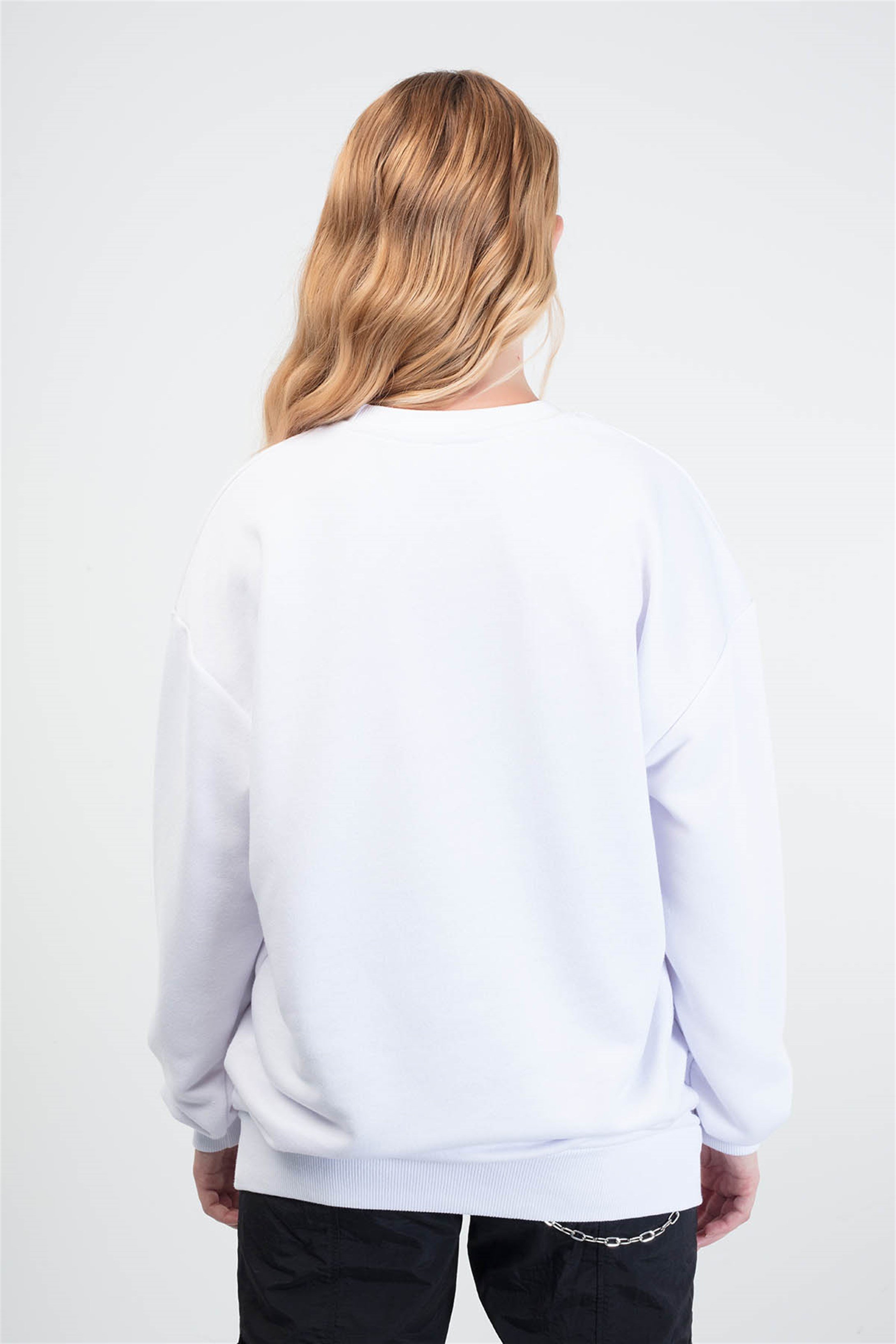 Trendiz Buble Yuvarlak Yaka Sweatshirt Beyaz 111118