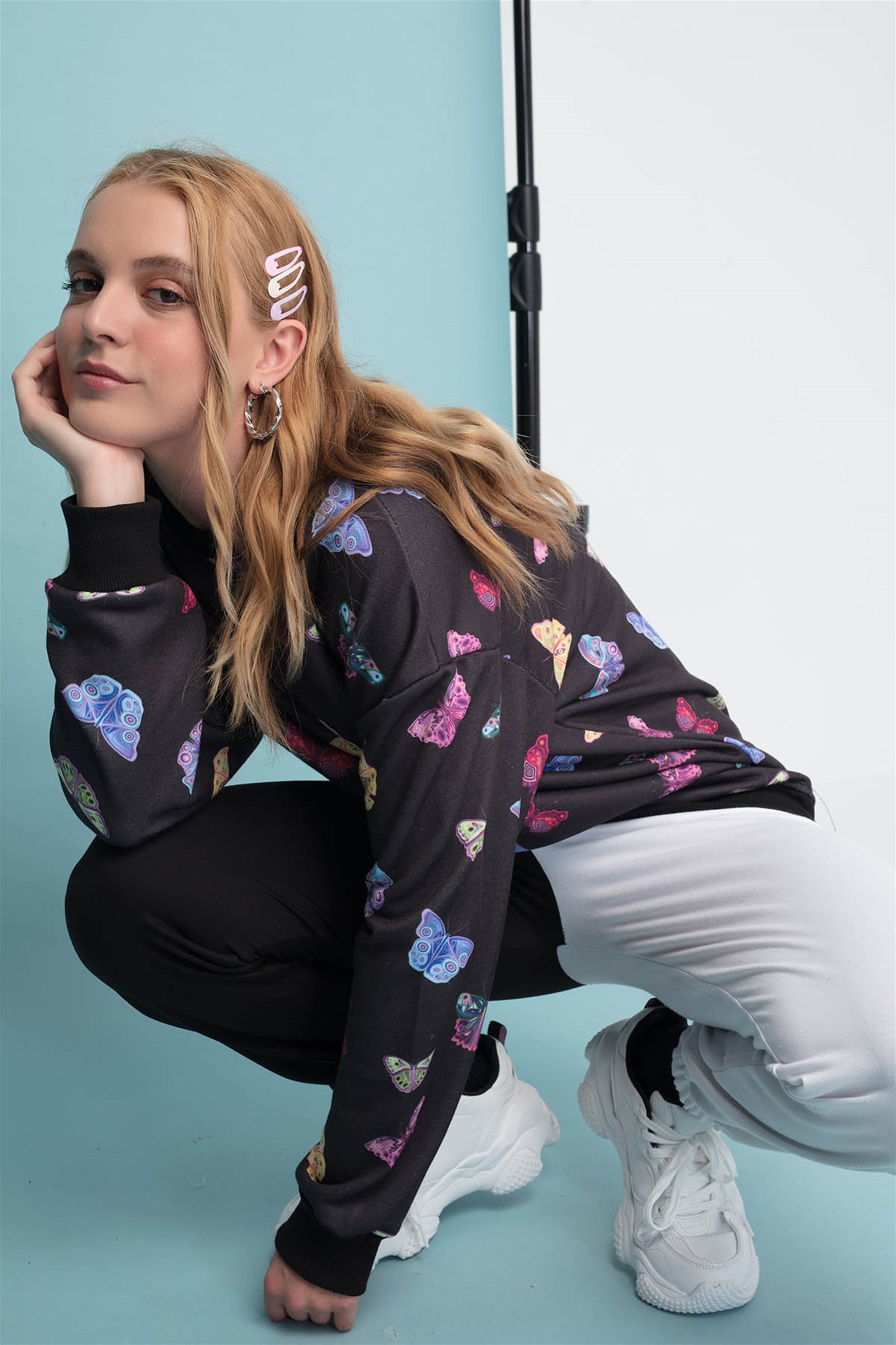 Trendiz Butterfly Unisex Yuvarlak Yaka Sweatshirt Siyah 131102