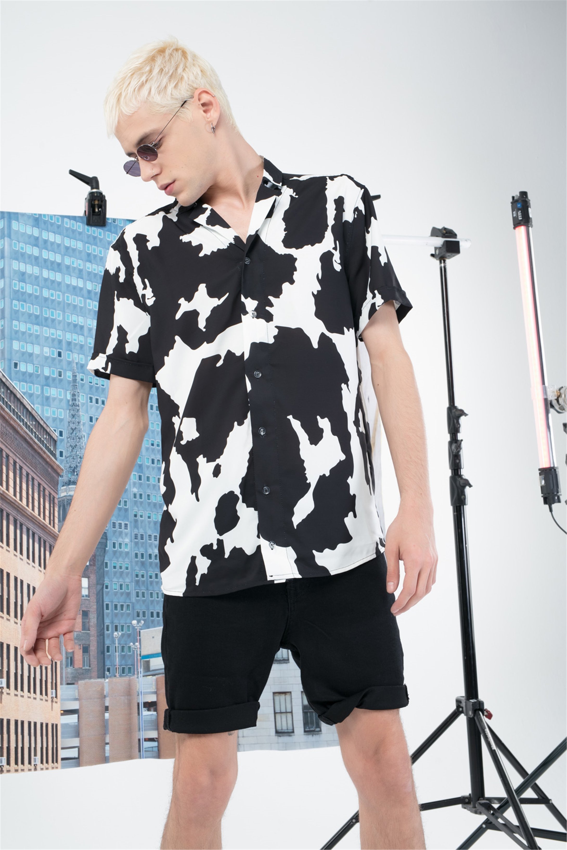 Trendiz Cow Desen Gömlek Siyah