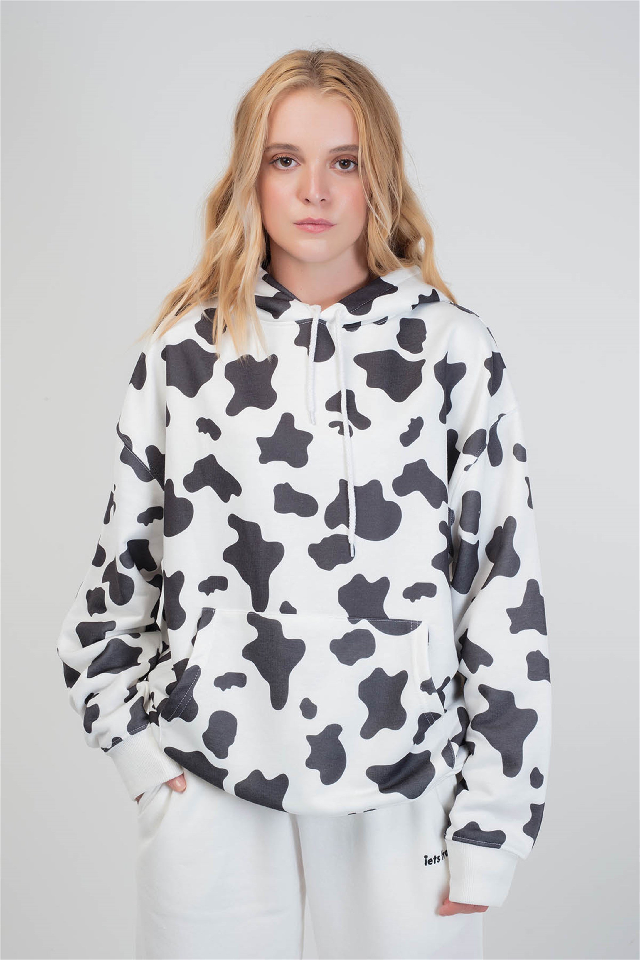 Trendiz Cow Unisex Hoodie Beyaz 111189