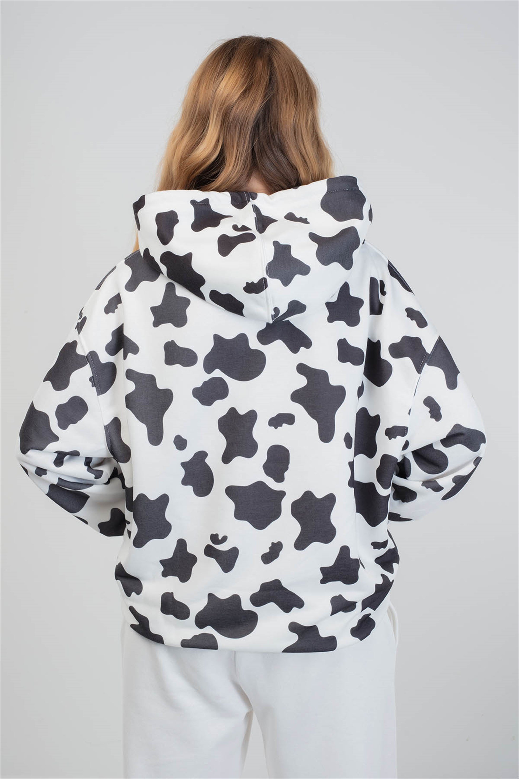 Trendiz Cow Unisex Hoodie Beyaz 111189