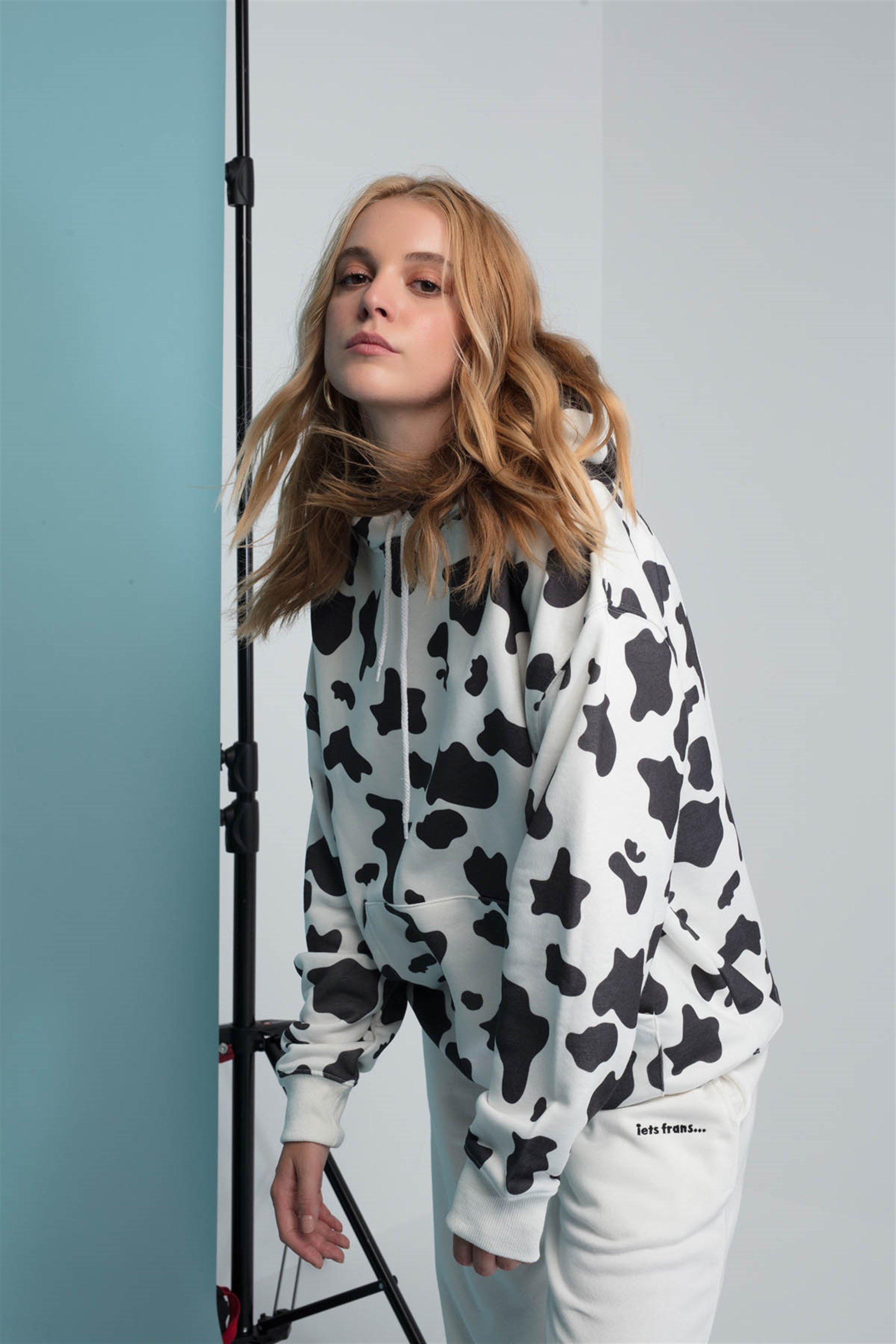 Trendiz Cow Unisex Hoodie Beyaz 111189