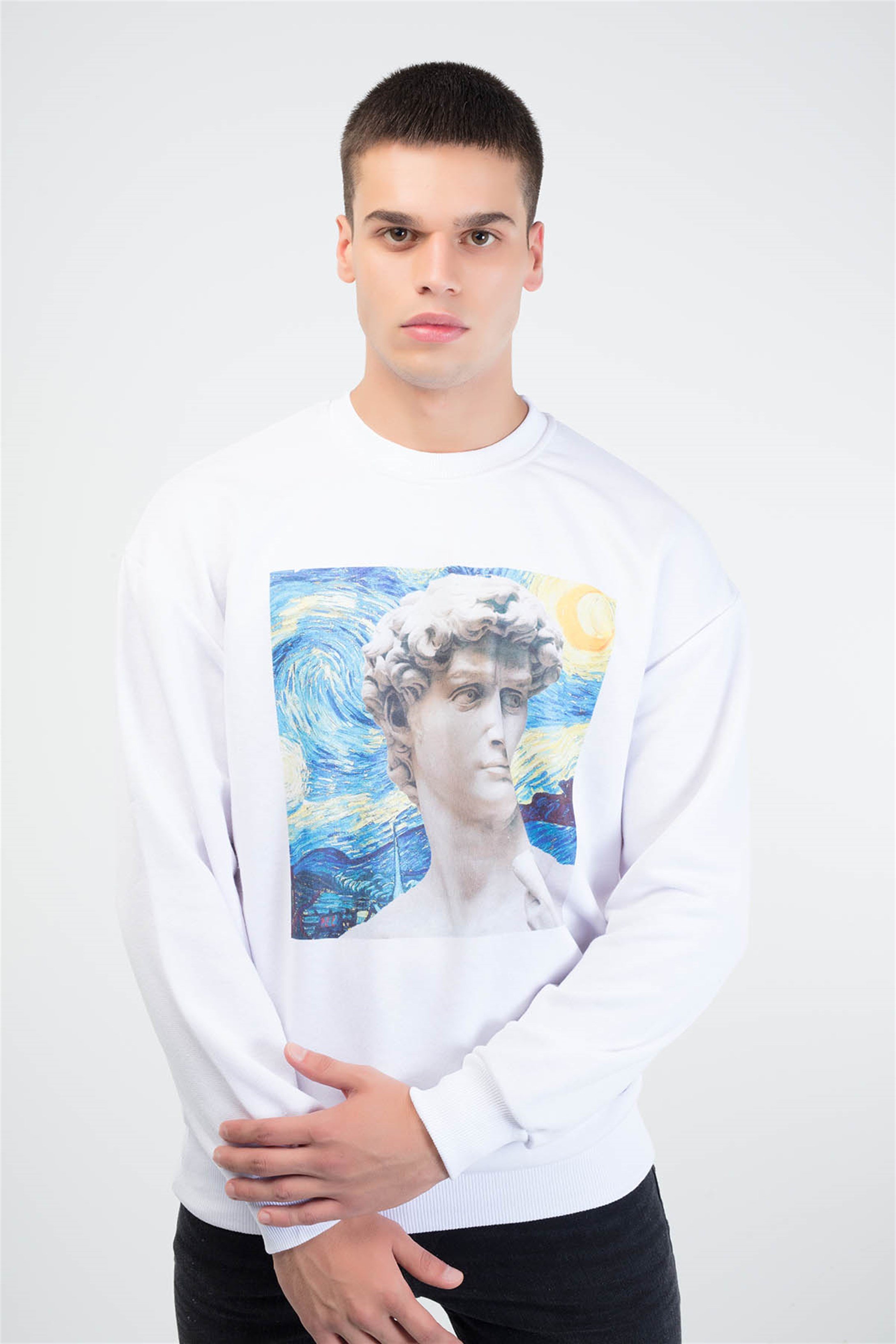 Trendiz David Yuvarlak Yaka Sweatshirt Beyaz 111131