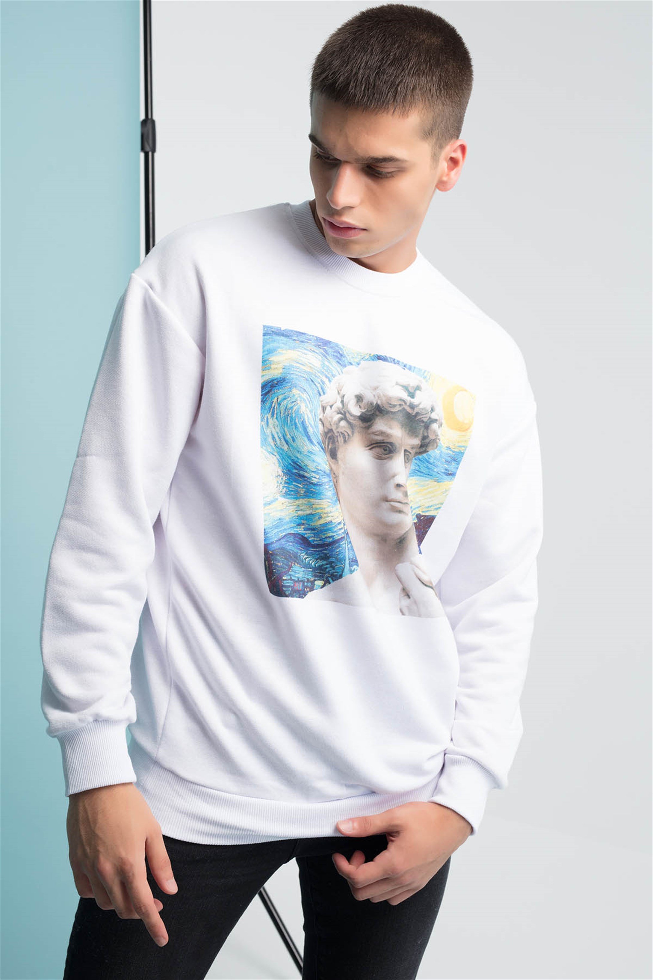 Trendiz David Yuvarlak Yaka Sweatshirt Beyaz 111131