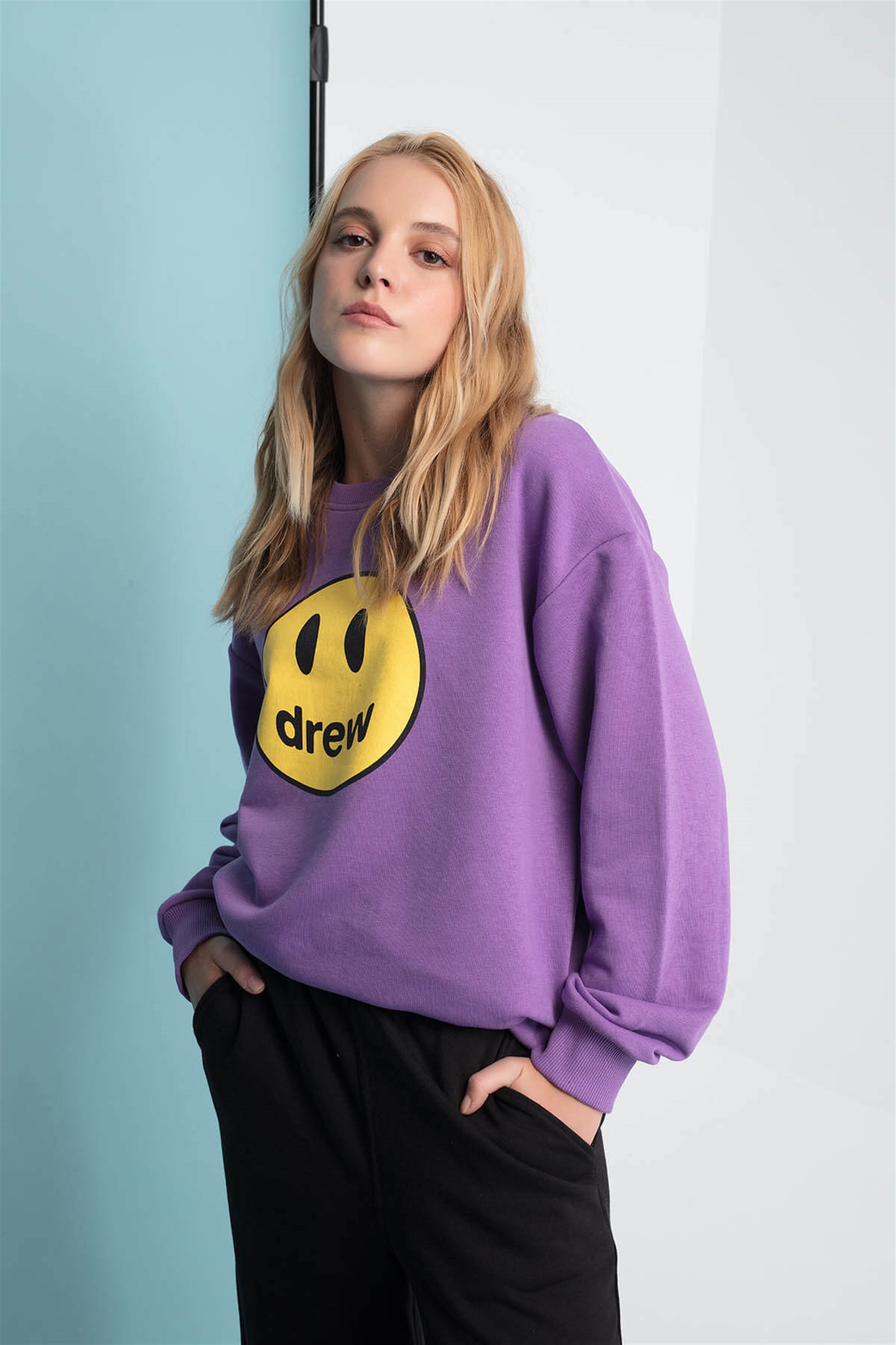 Trendiz Drew Couple Erkek Yuvarlak Yaka Sweatshirt Mor 111167