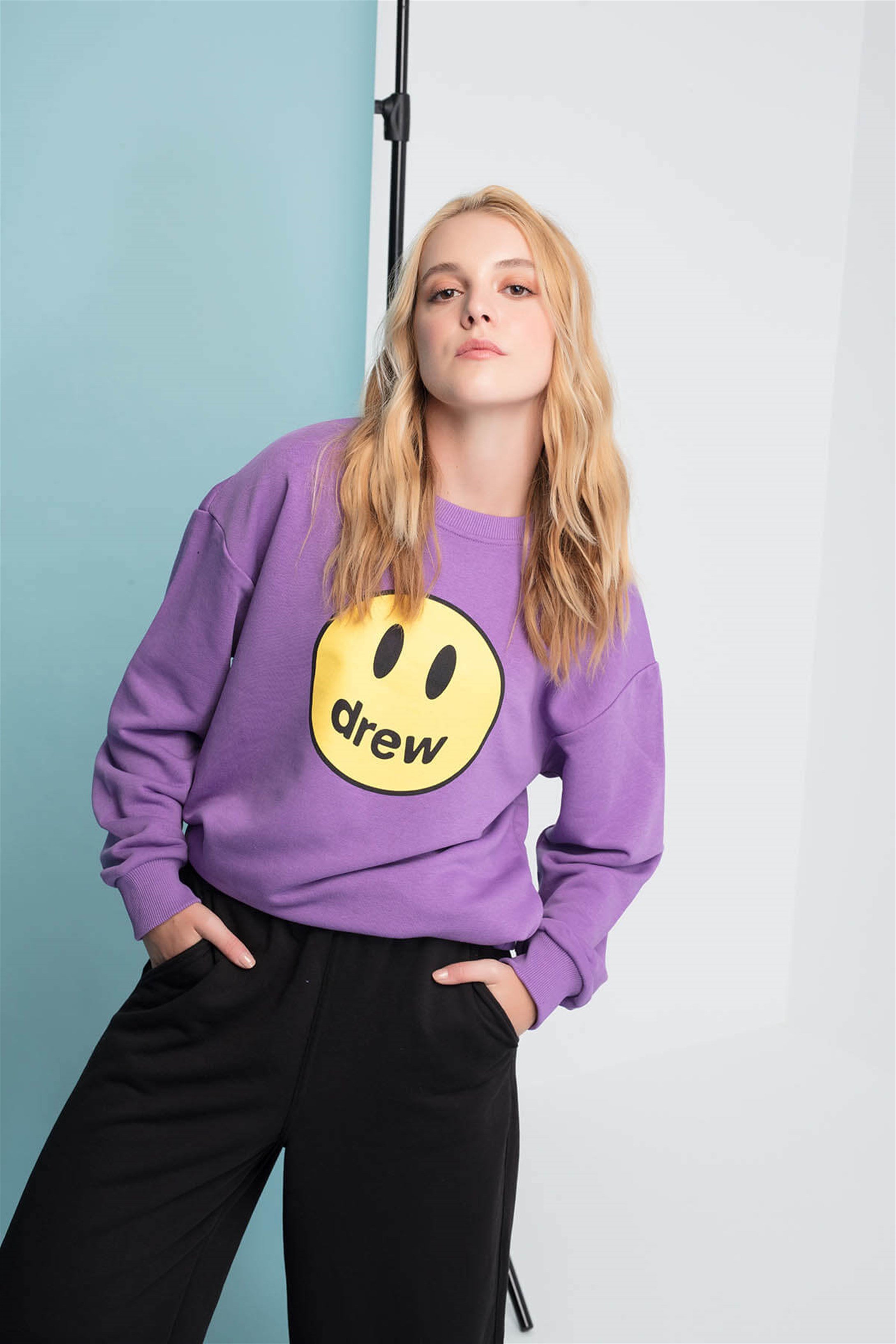 Trendiz Drew Couple Erkek Yuvarlak Yaka Sweatshirt Mor 111167