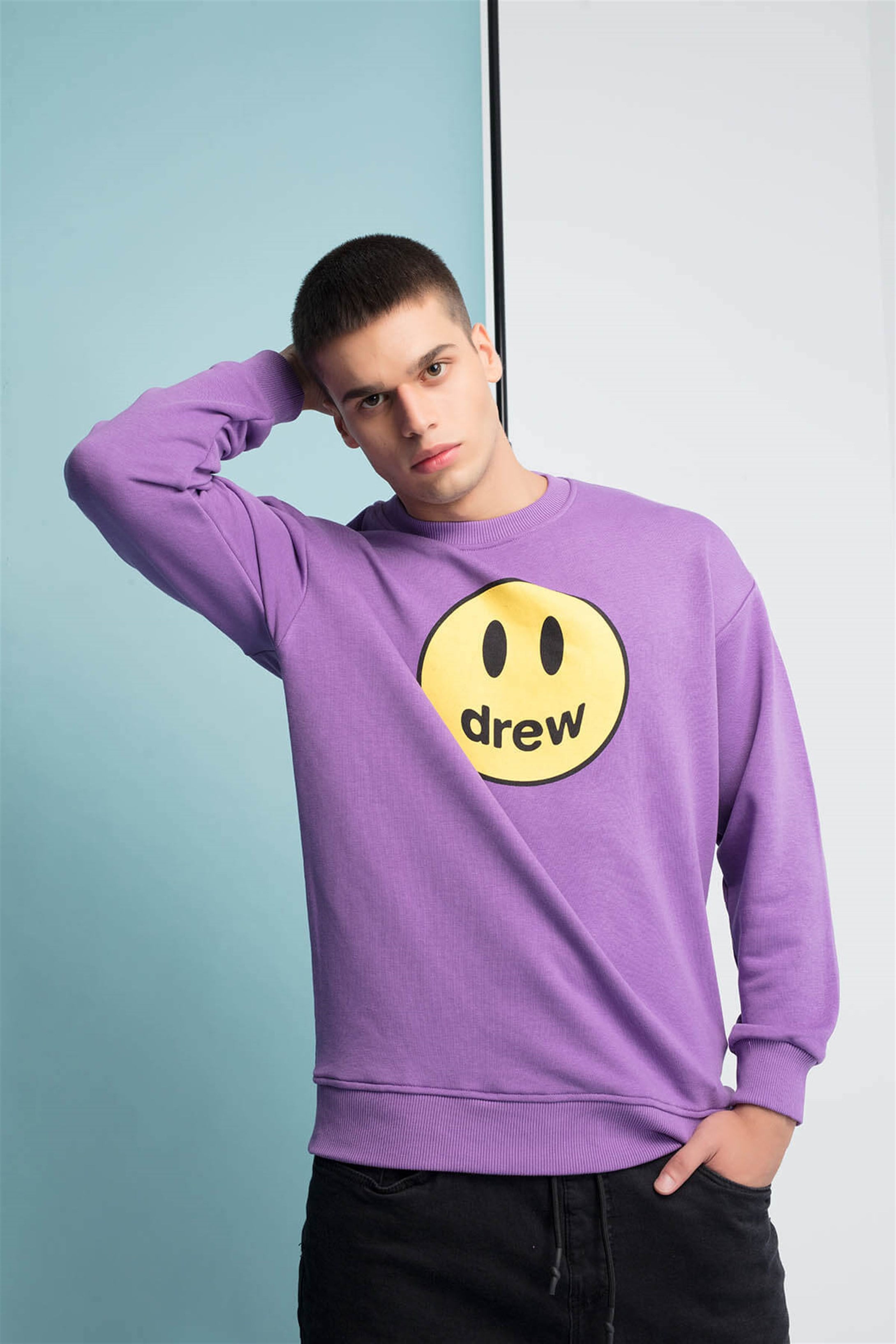 Trendiz Drew Couple Erkek Yuvarlak Yaka Sweatshirt Mor 111168