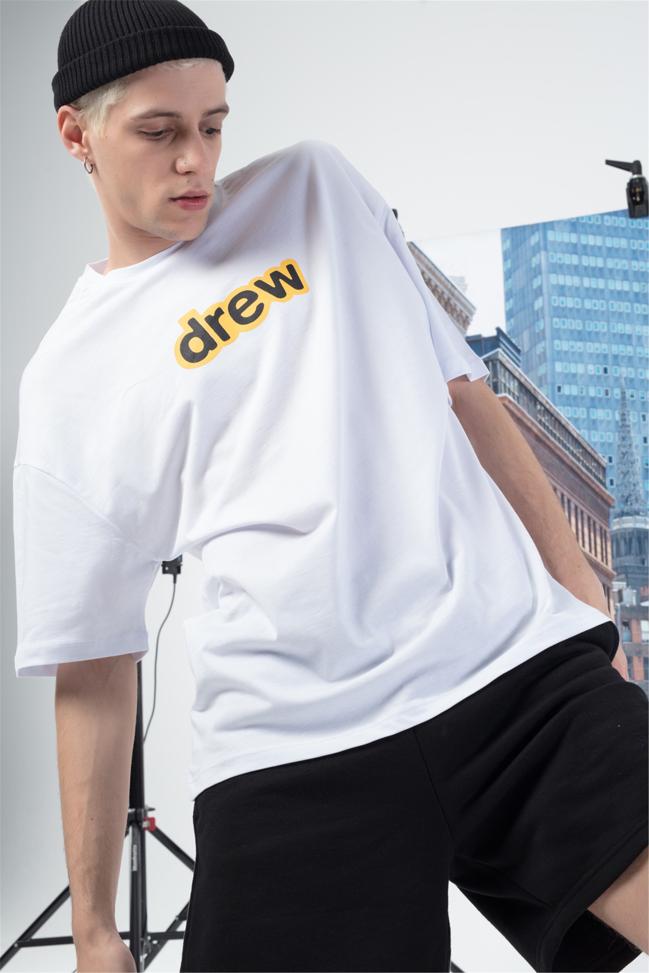 Trendiz Erkek Oversize Alt Üst Drew Takım Beyaz